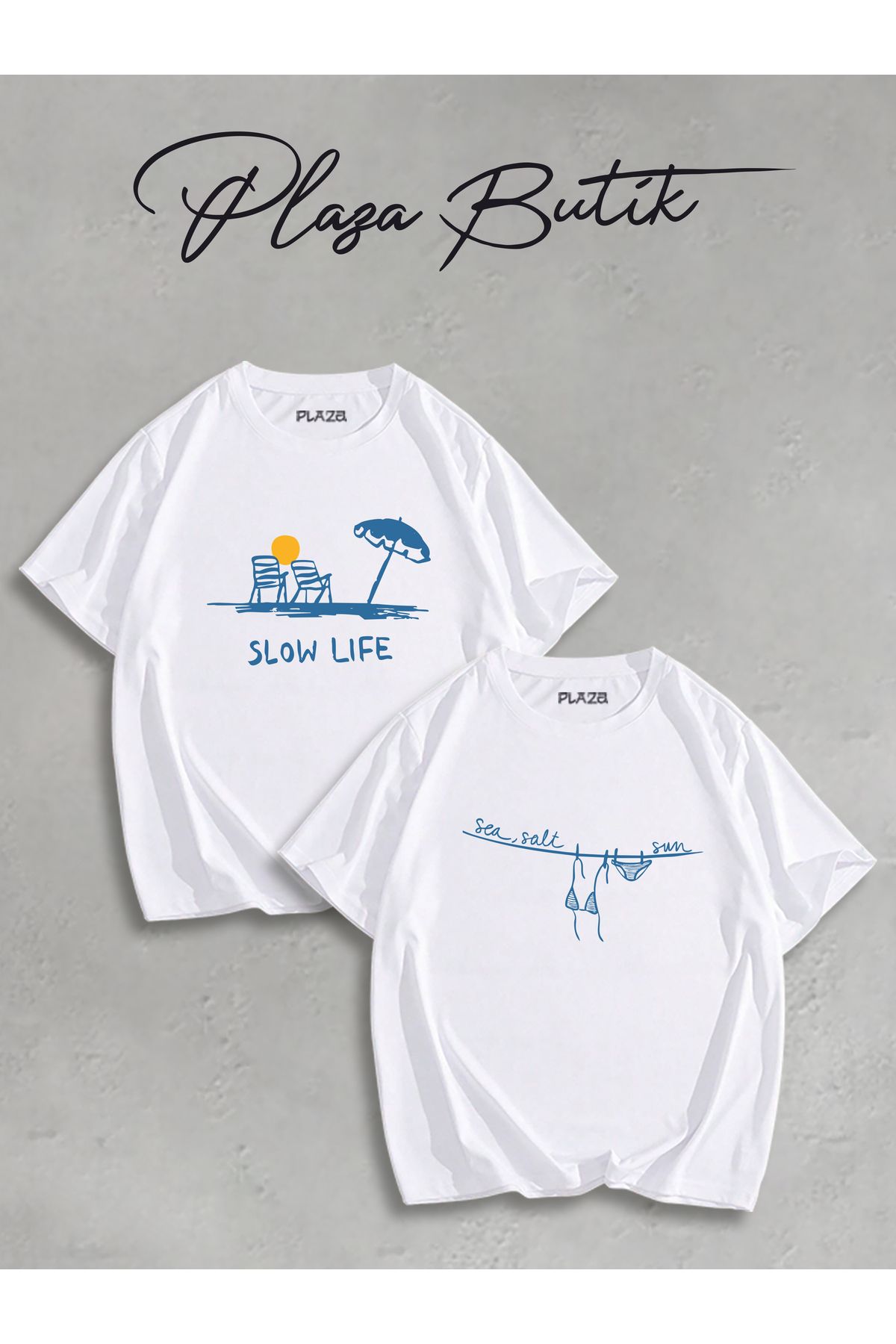 Plaza Butik Kadın 2'li Summer Vibe Baskılı Oversize T-shirt