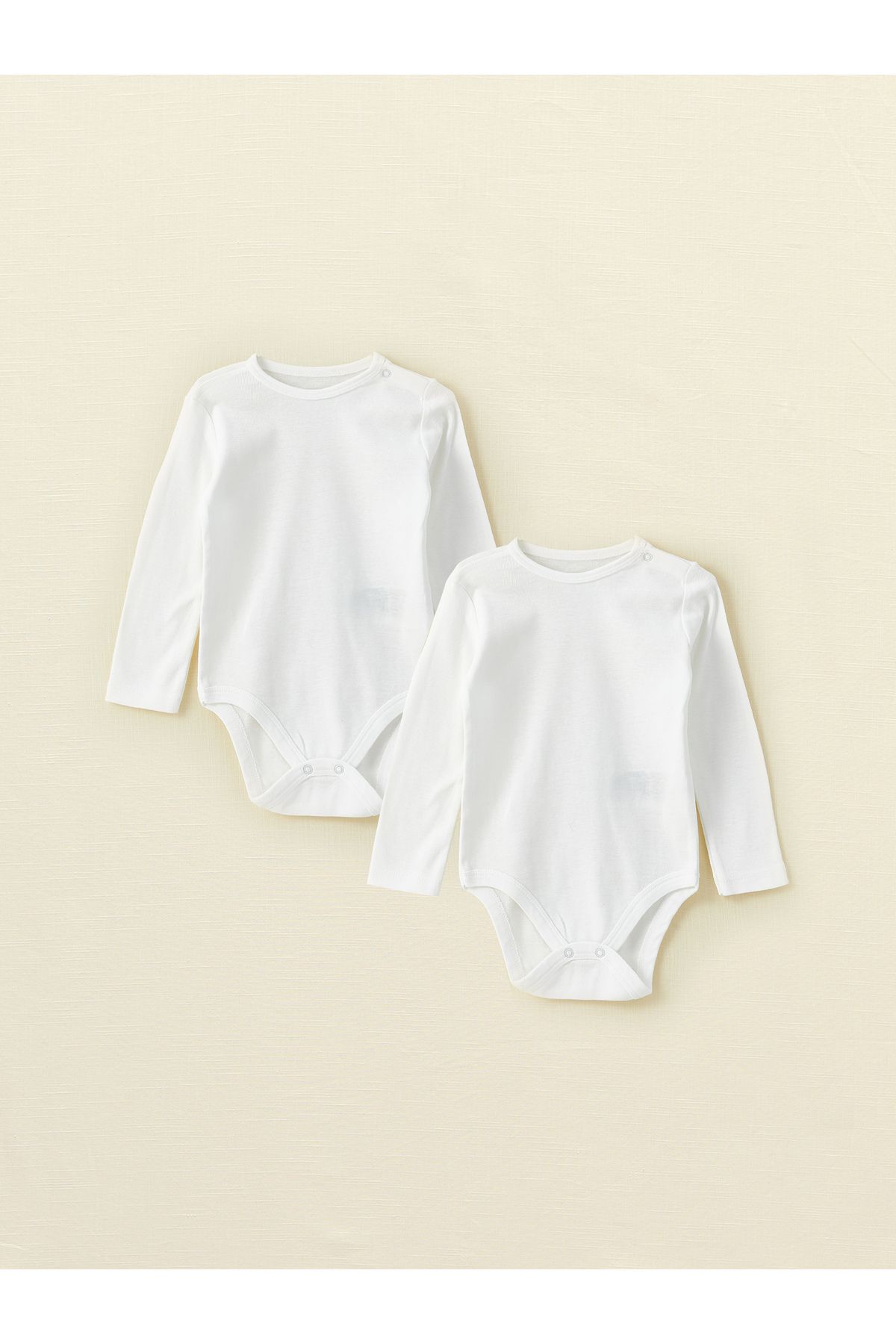 LC Waikiki Bisiklet Yaka Uzun Kollu Kız Bebek Çıtçıtlı Bodysuit 2'li