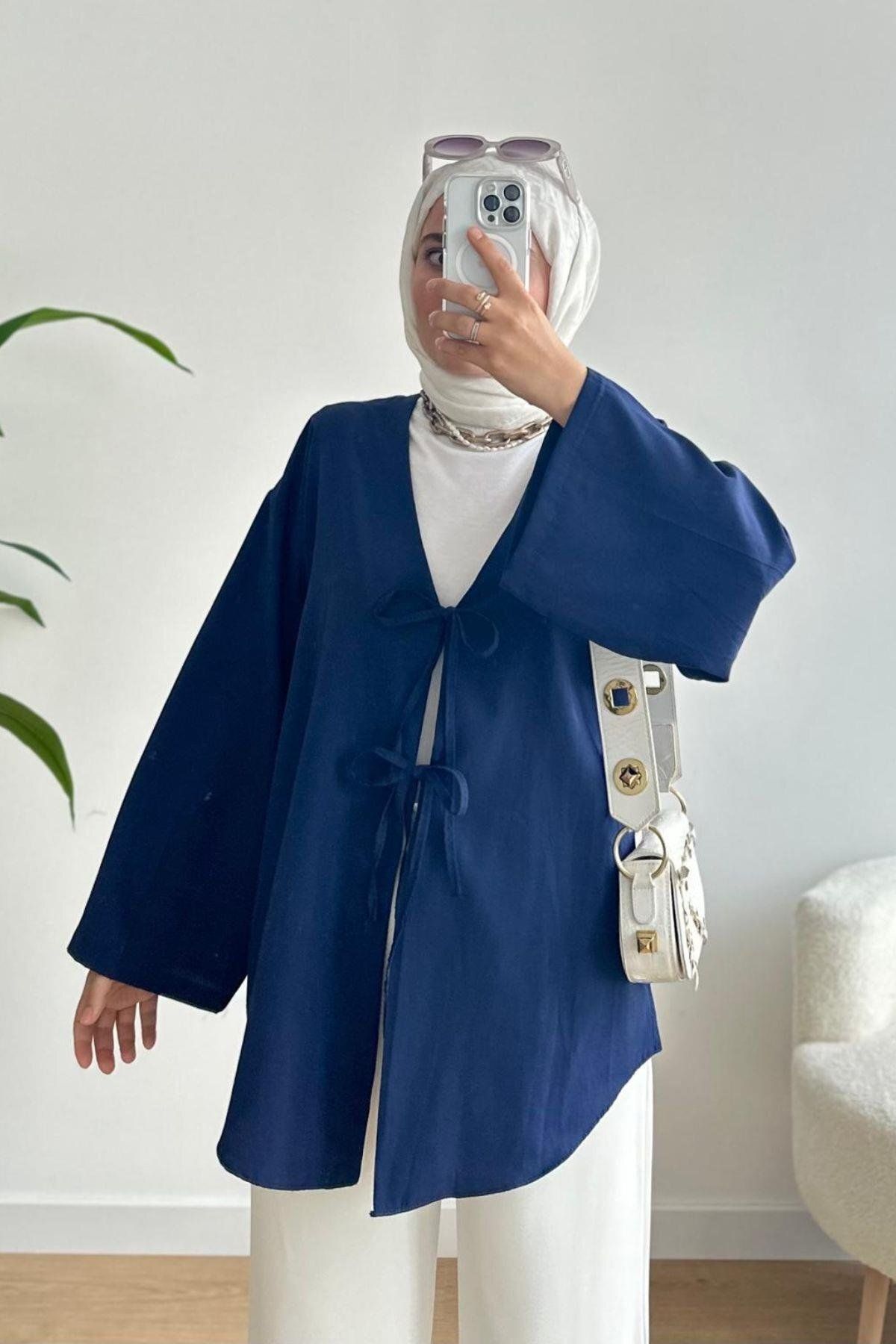 Giyim Gezegeni Önü Bağlamalı Mevsimlik Kimono Kaftan Tesettür Tunik Şık Rahat Ceket Gündelik Stil Yeni Sezon Moda