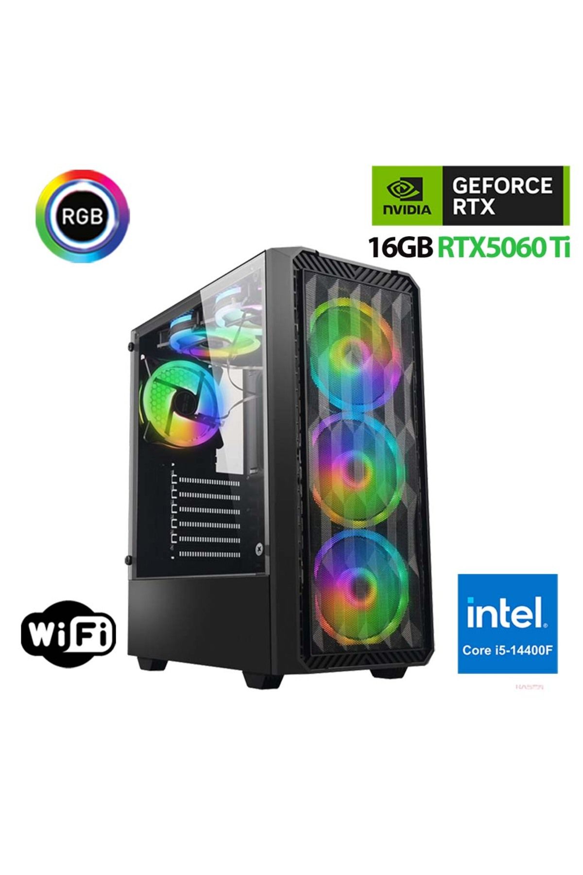 XASER Thunder x720 i5 14400F 16GB DDR5 Ram 1TB M.2 NVMe SSD 16GB RTX5060 Ti Oyuncu Masaüstü Bilgisay