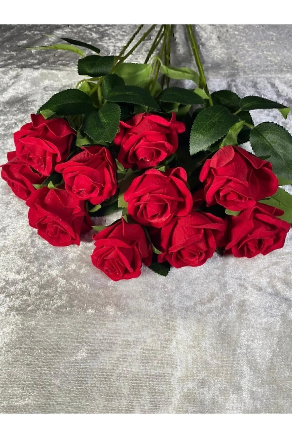 Yapay Buket Yapay Kadife Gül 10 Adet Kırmızı 50 cm