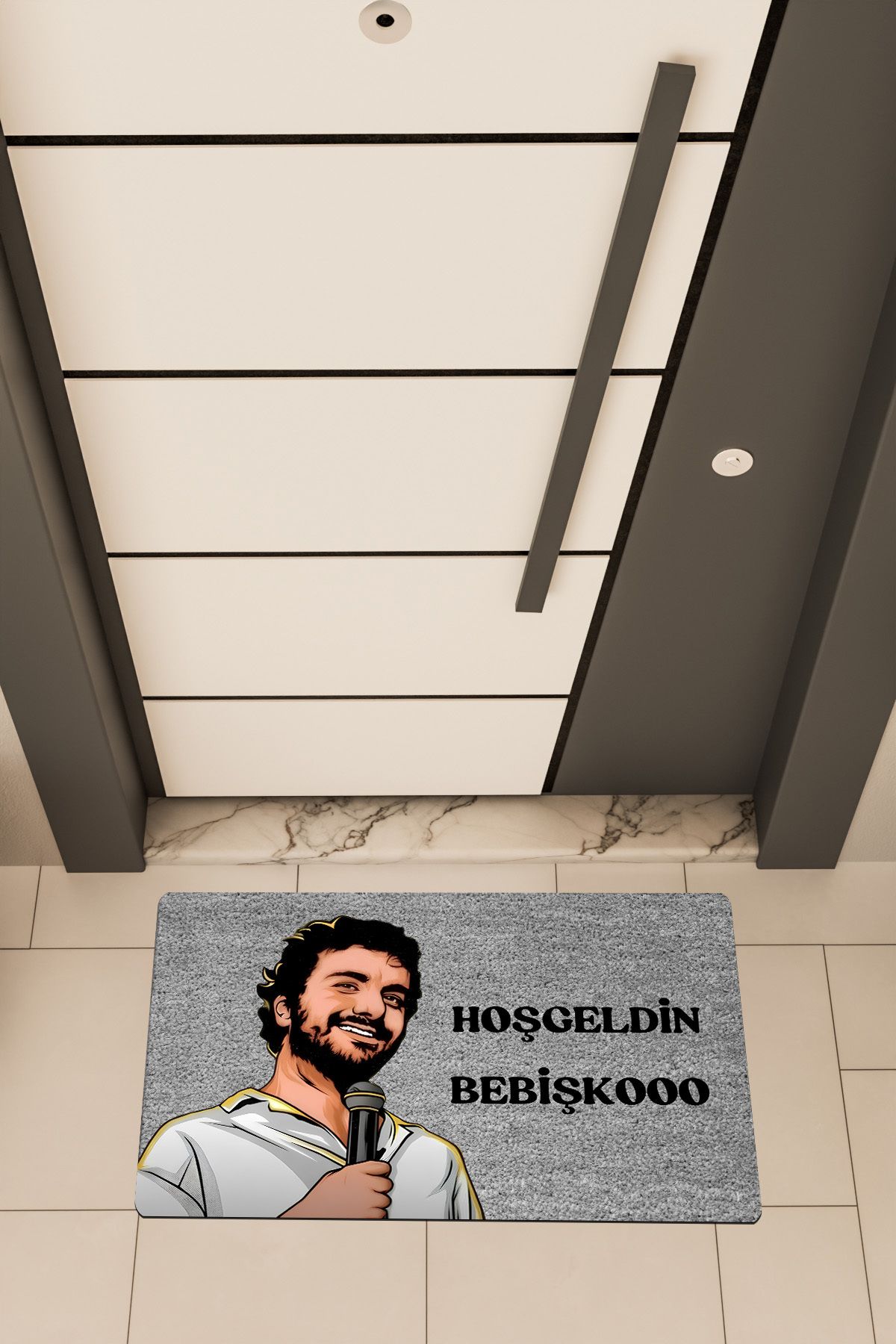 Dormot Home Yüksek Kaliteli Dijital Baskı Gri, Hoşgeldin Bebişko, temalı Kapı Önü Paspası