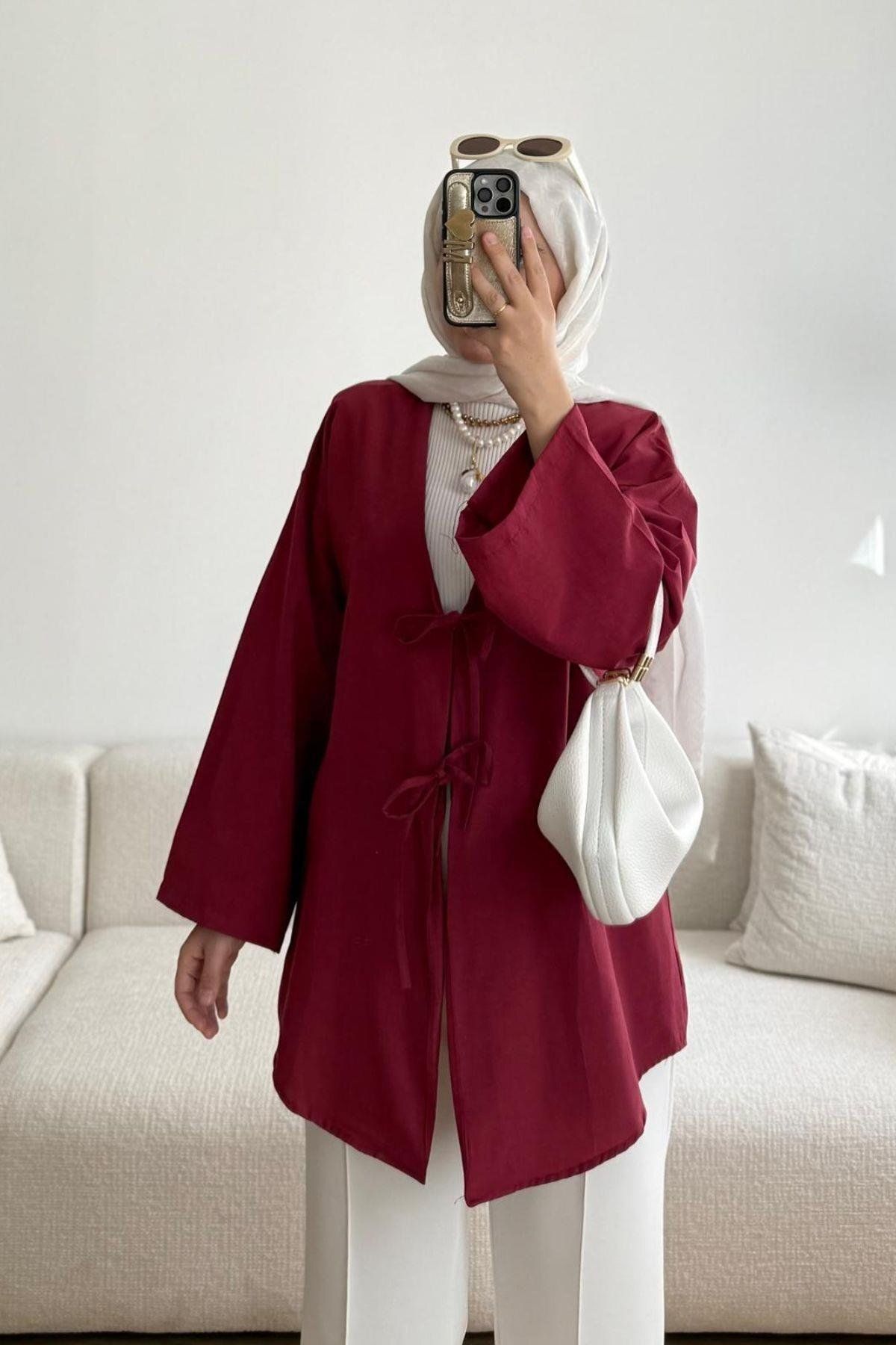Giyim Gezegeni Önü Bağlamalı Mevsimlik Kimono Kaftan Tesettür Tunik Şık Rahat Ceket Gündelik Stil Yeni Sezon Moda