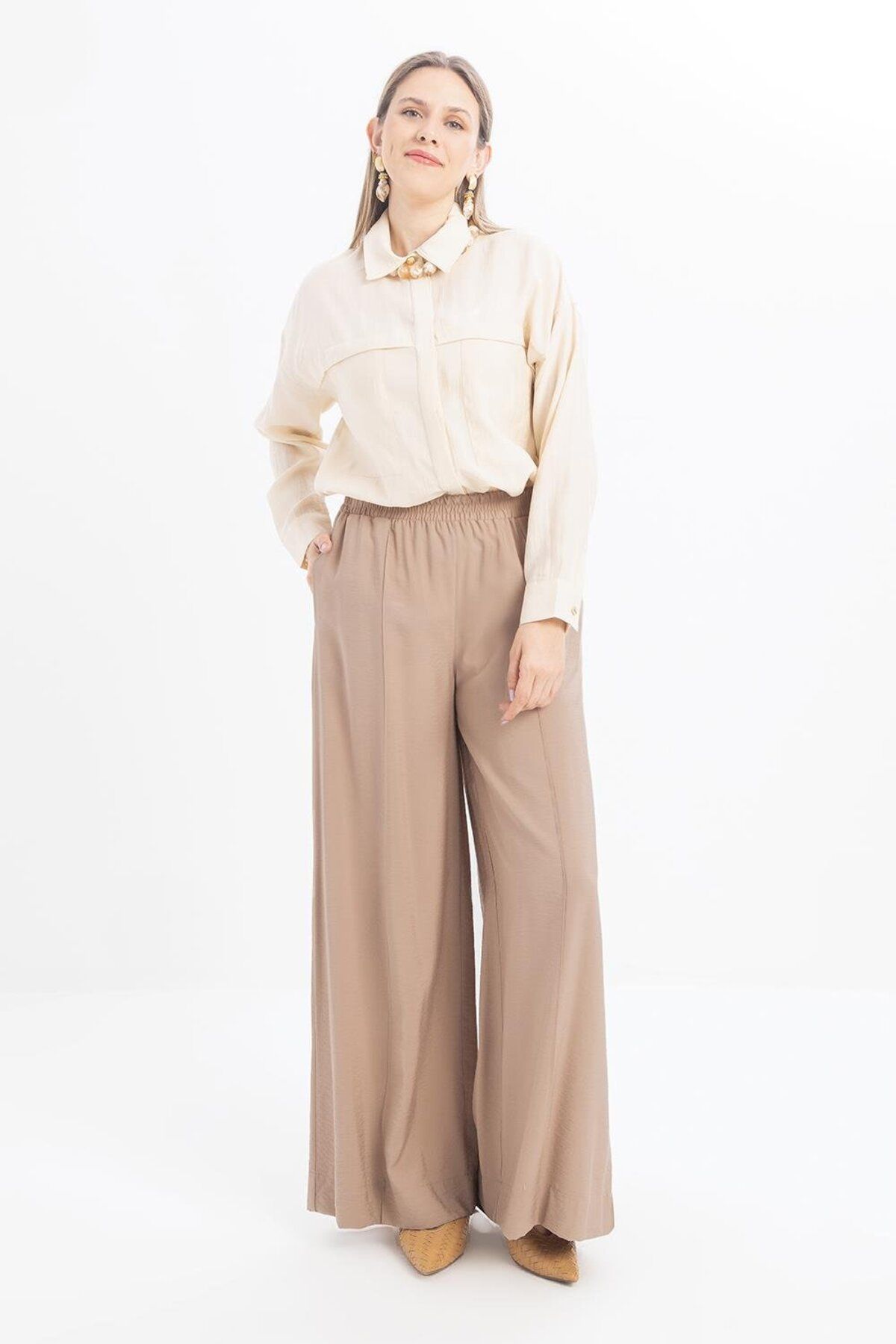 ALLDAY-Mink-Wide Leg Pants with Elastic Waist 1