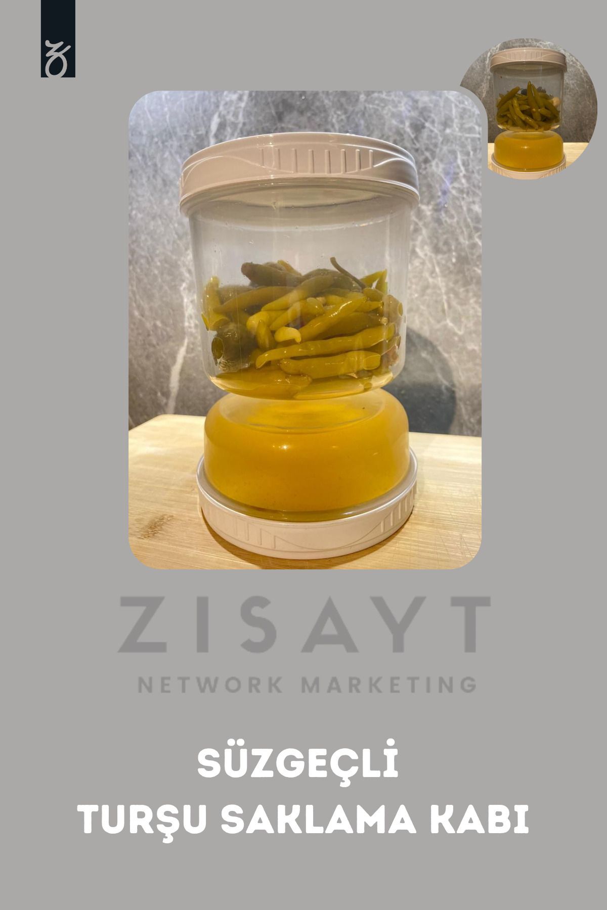 DEKORANLA Beyaz 1,5 L zeytin ve turşu saklama kabı, süzgeçli, kum saati tasarımı