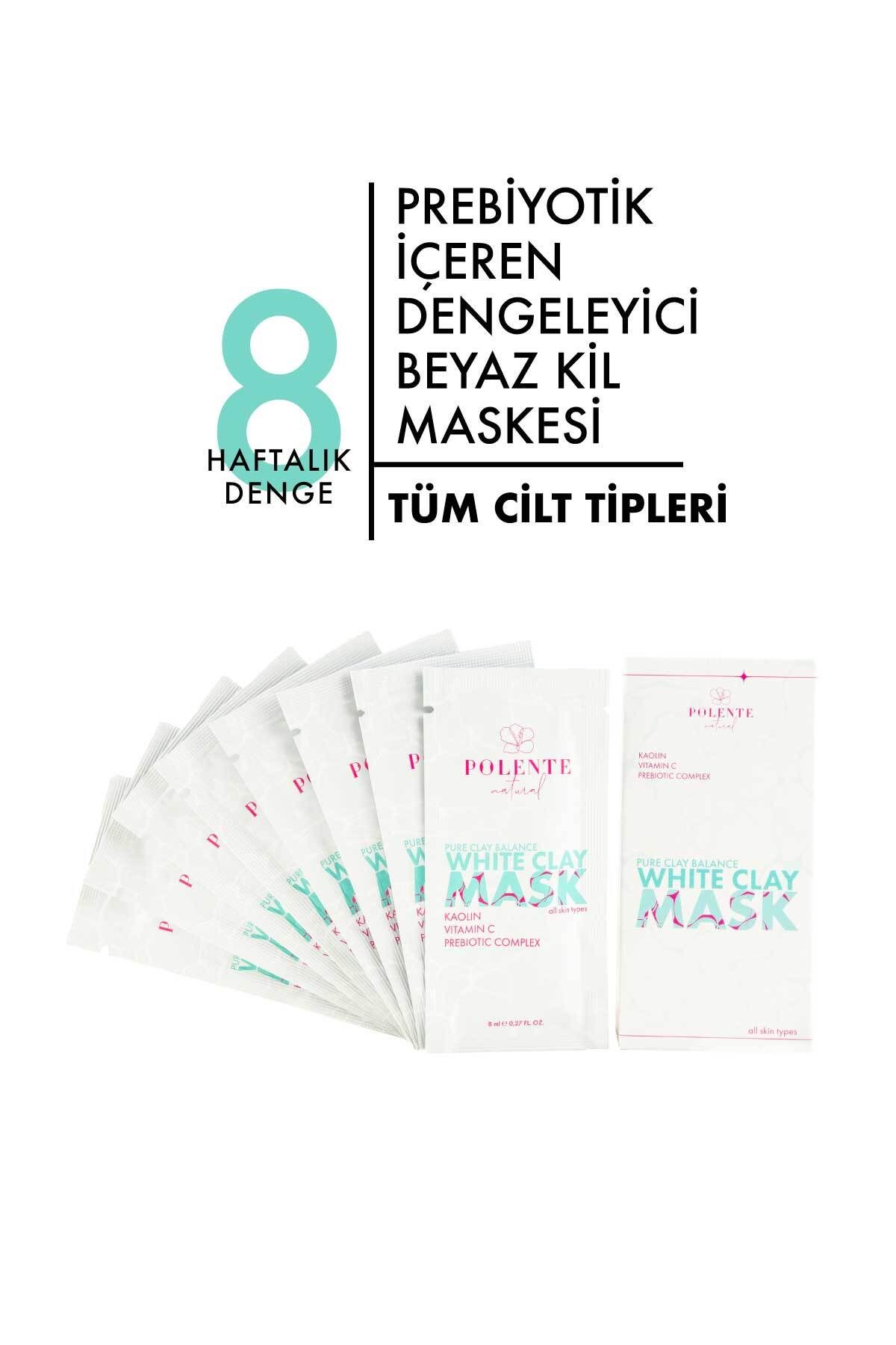 Polente Natural Prebiyotik İçeren Dengeleyici Beyaz Kil Maskesi (8 X 8 ml)