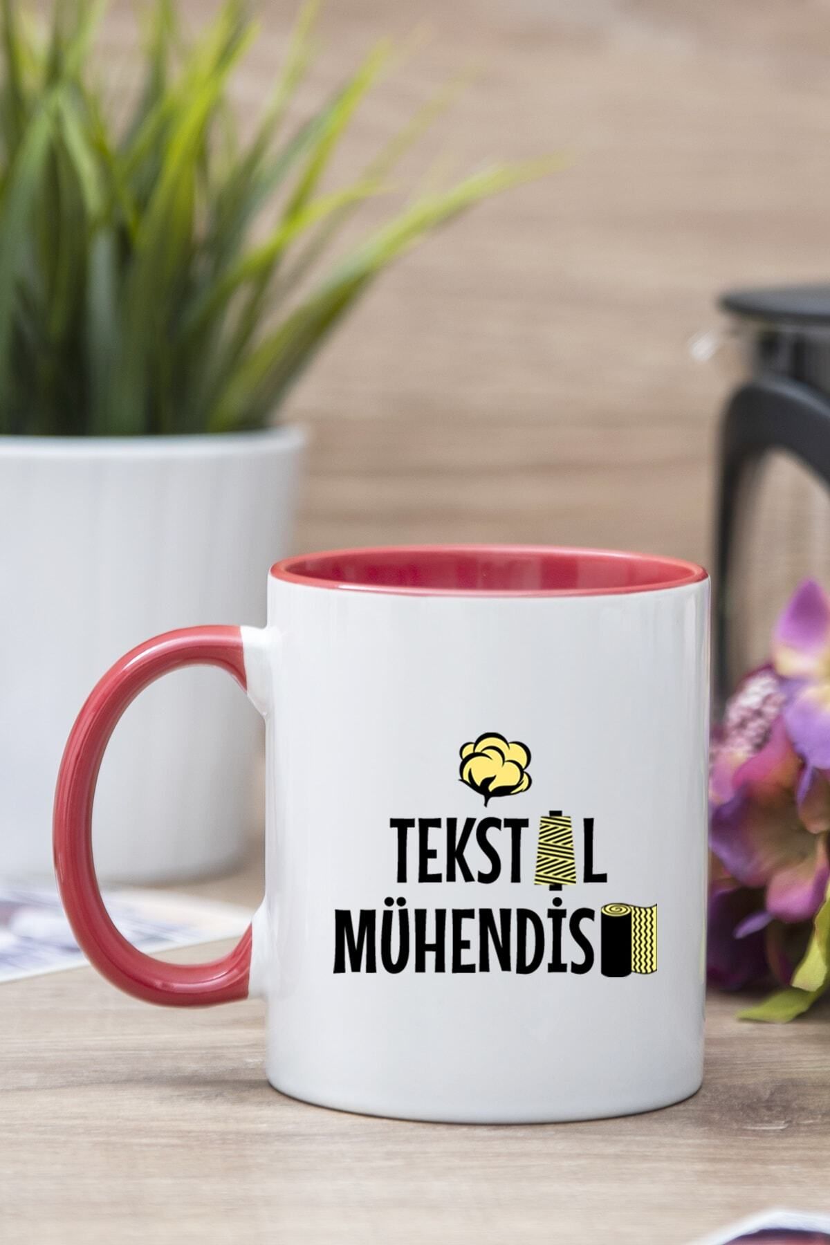 DEKORANLA Kırmızı Baskılı Kupa Bardak, Şık ve Eğlenceli Tasarım