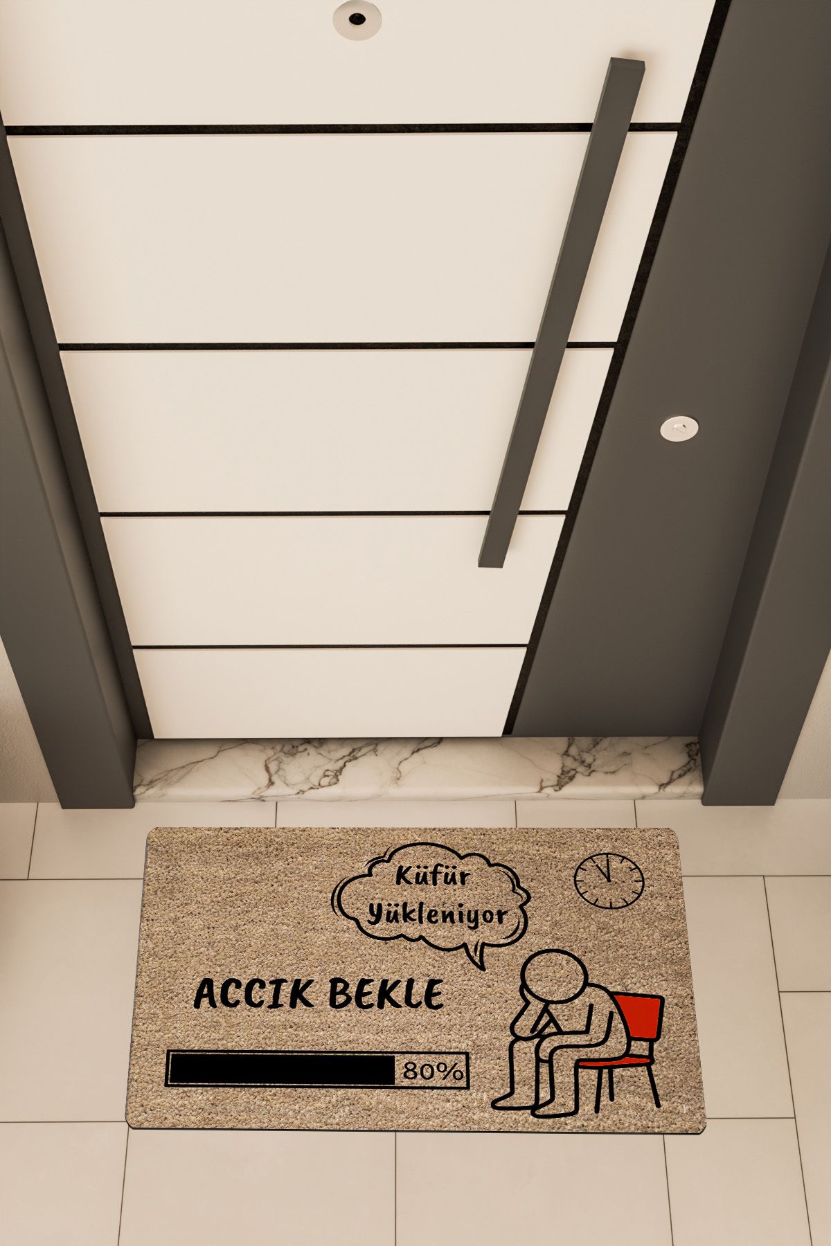 Dormot Home Yüksek Kaliteli Dijital Baskı Kahverengi, Küfür Yükleniyor, temalı Kapı Önü Paspası