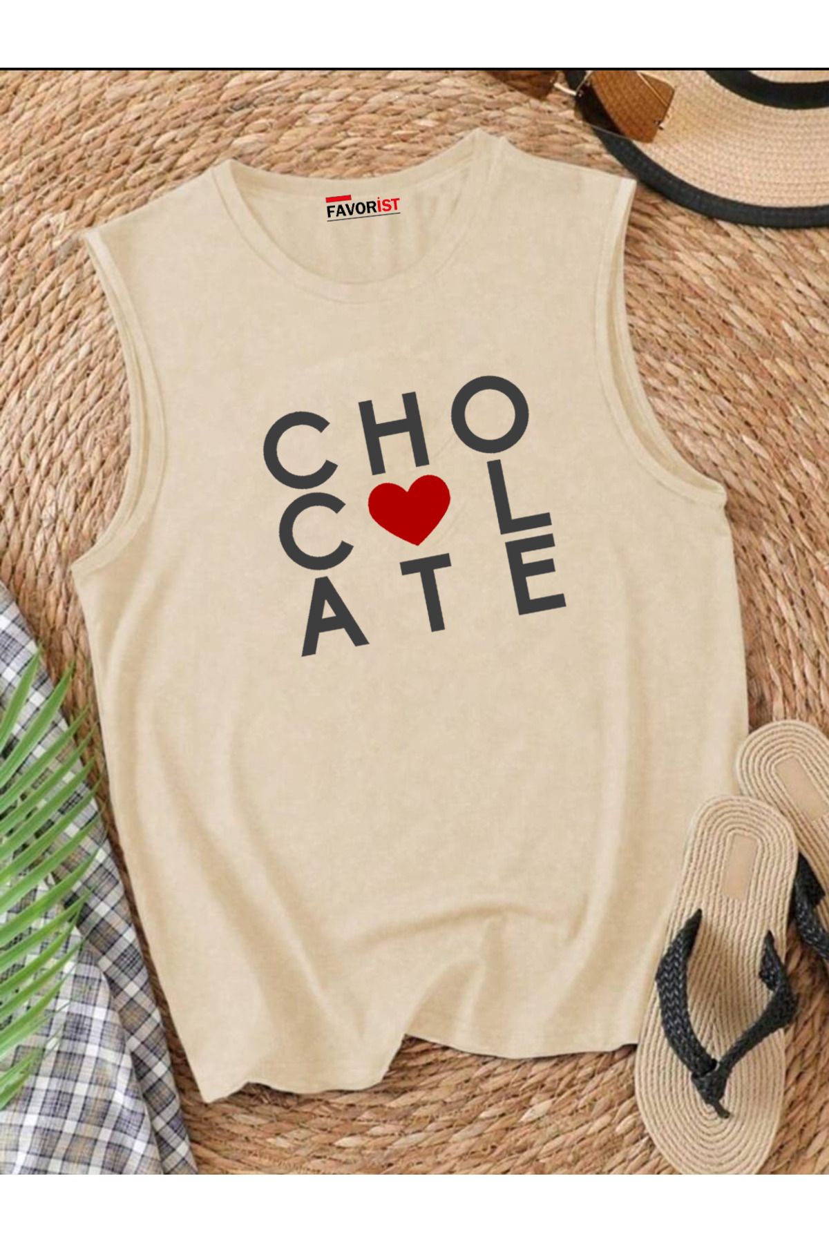 FAVORİST CHOCOLATE Omuzu Açık MİX Kadın Pamuklu Kolsuz Yazlık T-shirt Atlet