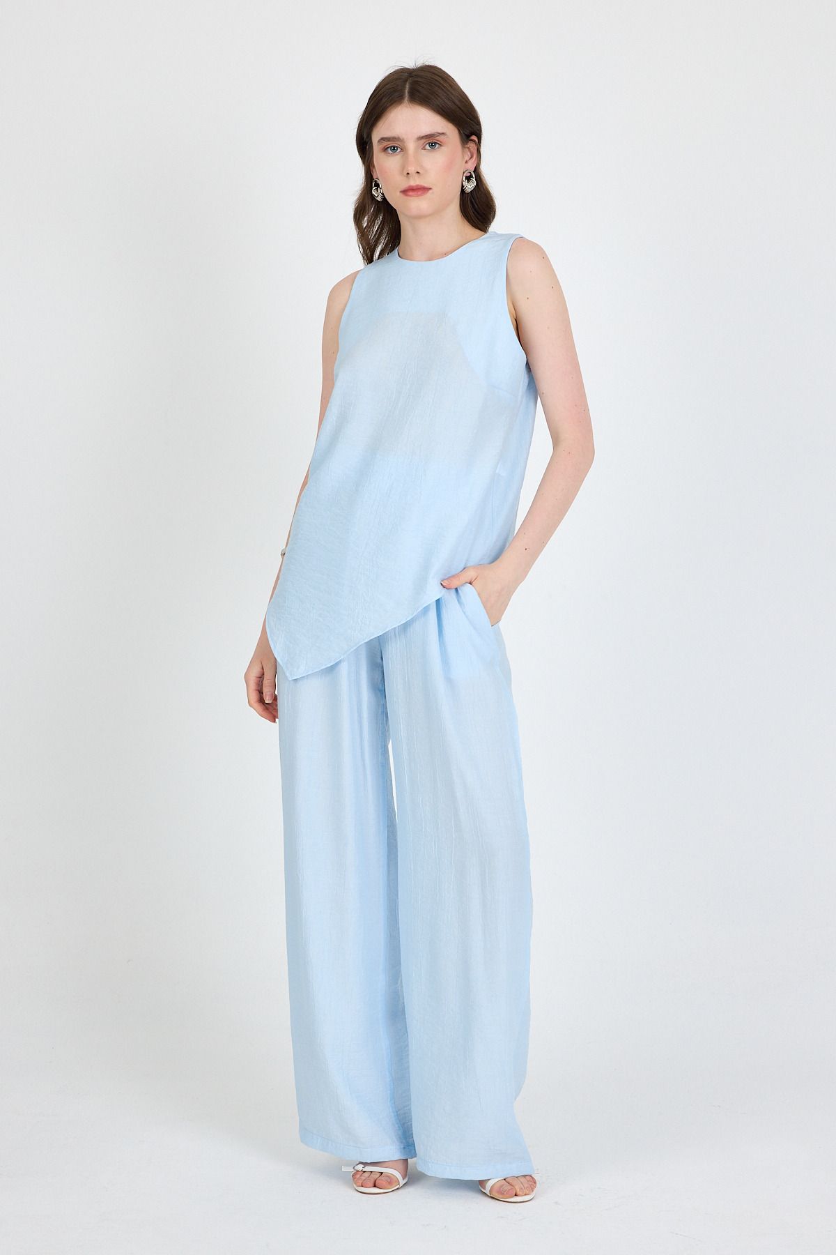Rays Bebe Mavi Asimetrik Kesim Bluz Pantolon İkili Takım 5219
