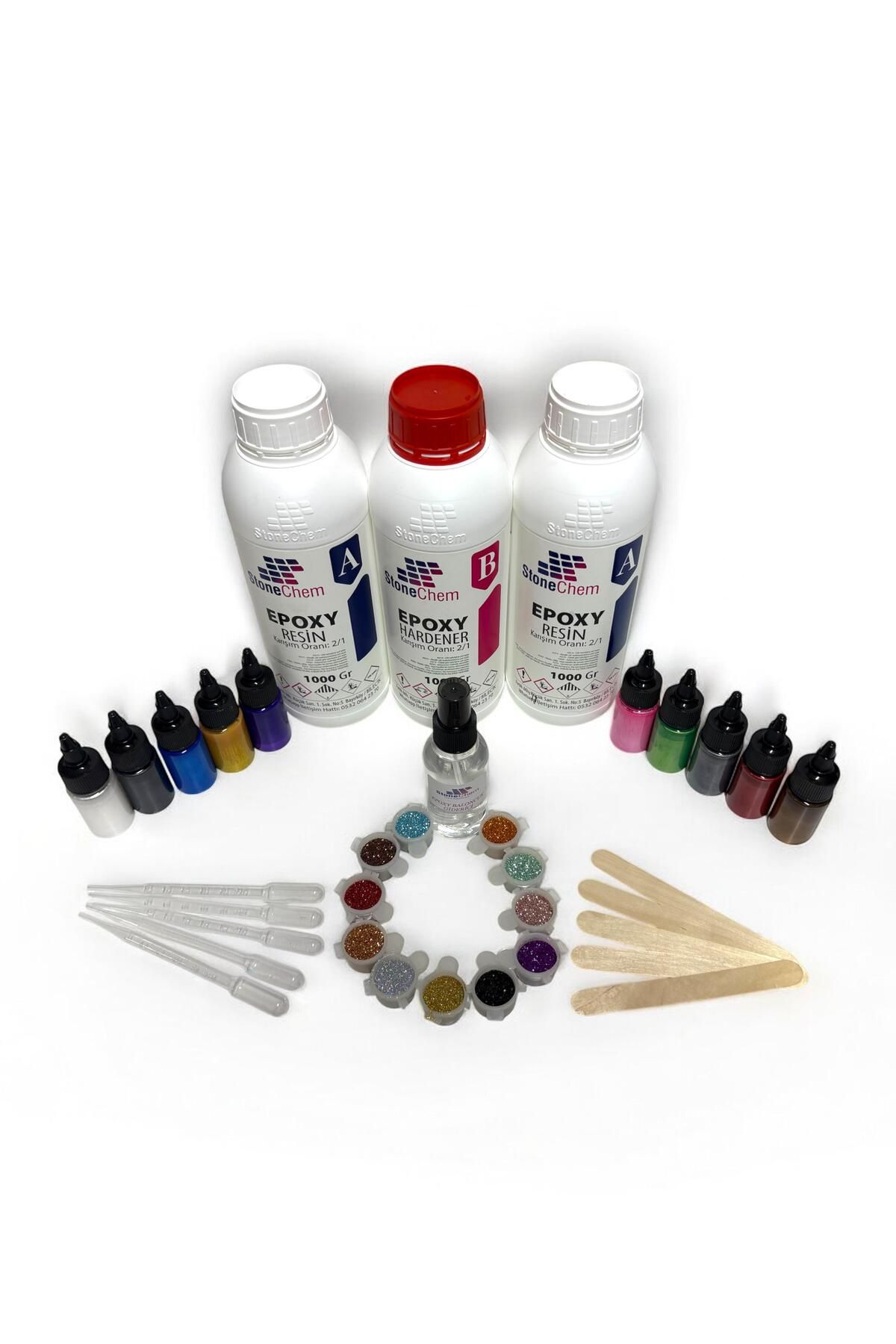 stonechem 3 Kg Şeffaf Epoksi + Köpük Giderici + Sıvı Sedefli Pigment + Sim Seti+ Pipet + Karıştırıcı Çubuk