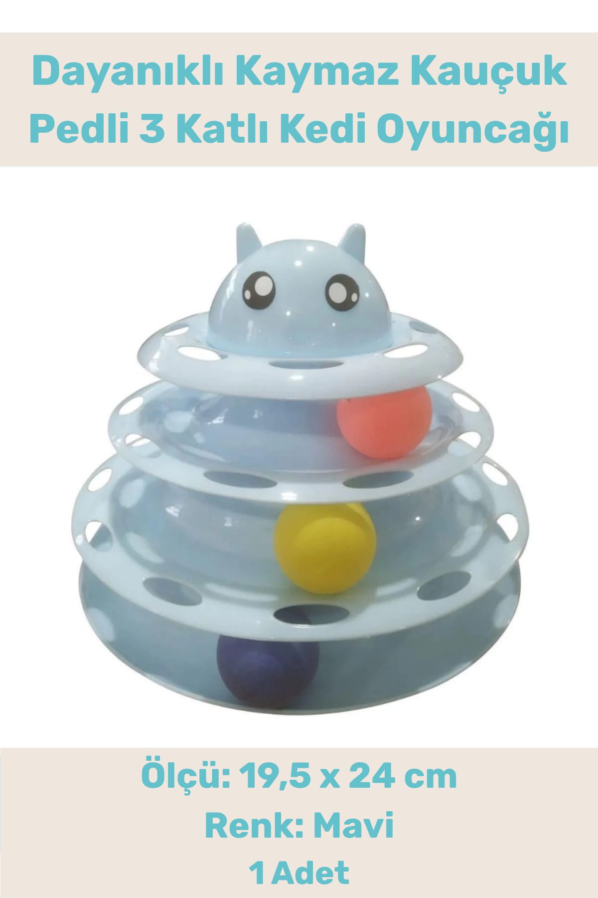 PeraNova Deluxe Dayanıklı Kaymaz Kauçuk Pedli 3 Toplu Eğlenceli 3 Katlı Kedi Oyuncağı 19,5 cm x 24cm