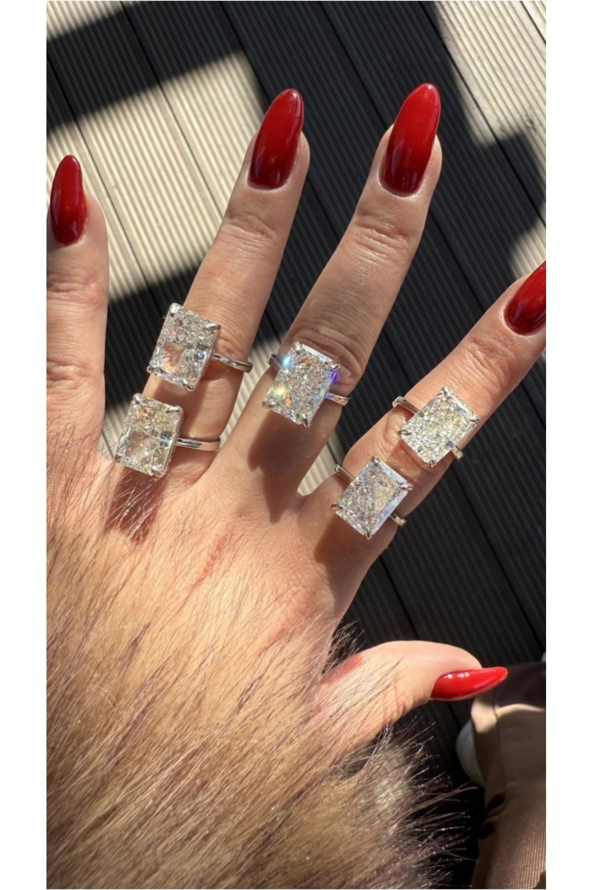 Luna Argento ICE CUT PIRLANTA MONTÜR DİKDÖRTGEN FORM TEK TAŞ MODEL YÜZÜK 925 AYAR GÜMÜŞ