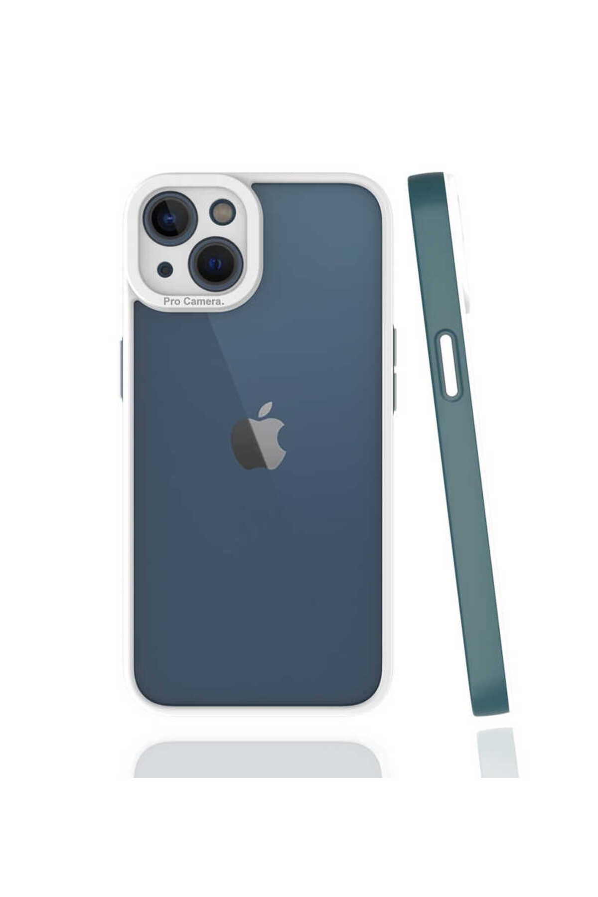 halkhouse Apple iPhone 13 Kılıf Kamera Korumalı Renkli Çerçeveli Esnek Sert Silikon Mima Kapak