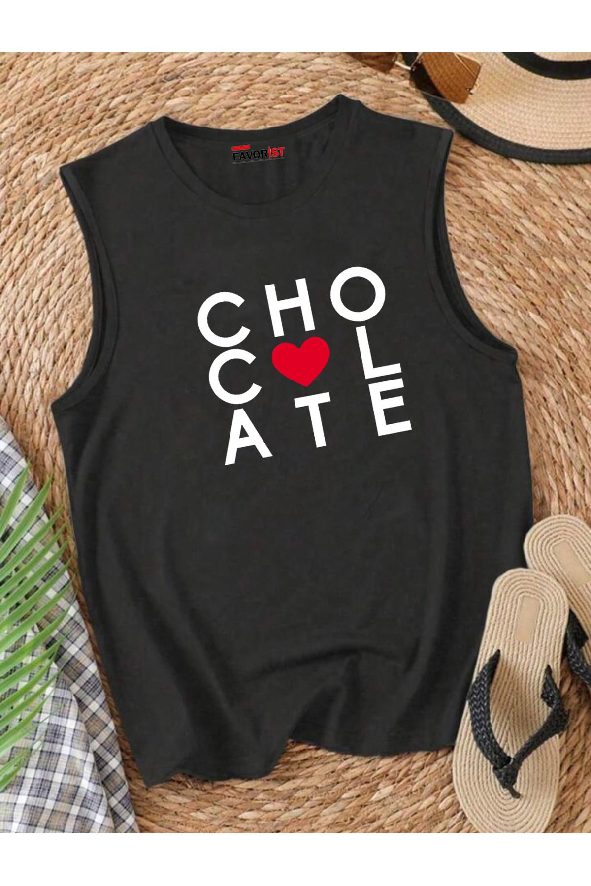 FAVORİST CHOCOLATE Omuzu Açık MİX Kadın Pamuklu Kolsuz Yazlık T-shirt Atlet