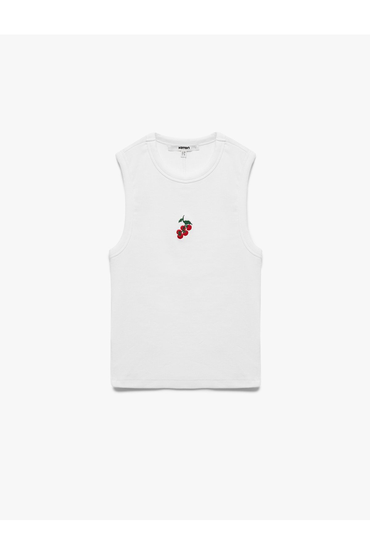Koton Pamuklu Slim Fit Bisiklet Yaka Domates Nakış Detaylı Kolsuz Tişört