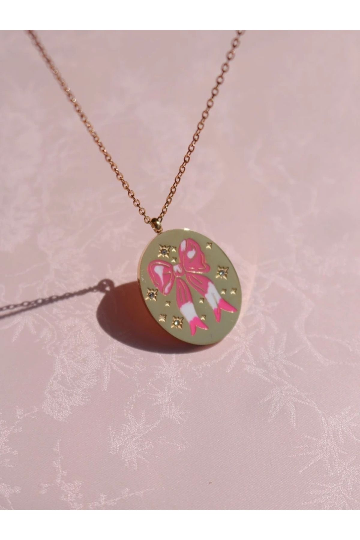 Reorah Collection Vintage Pink Bow Çelik Kolye