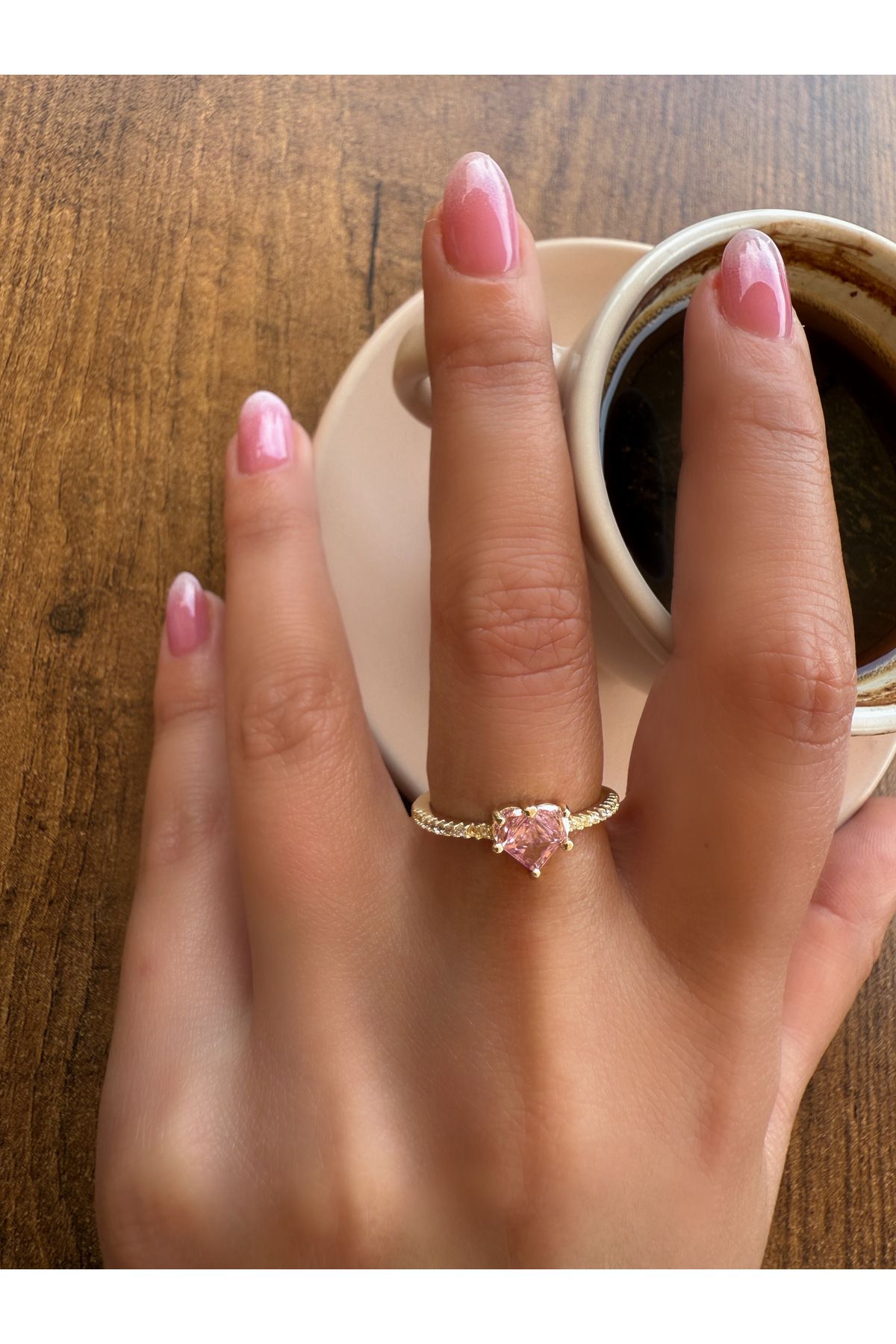 HeyYou Jewelry Ayarlı minimal kalp yüzük