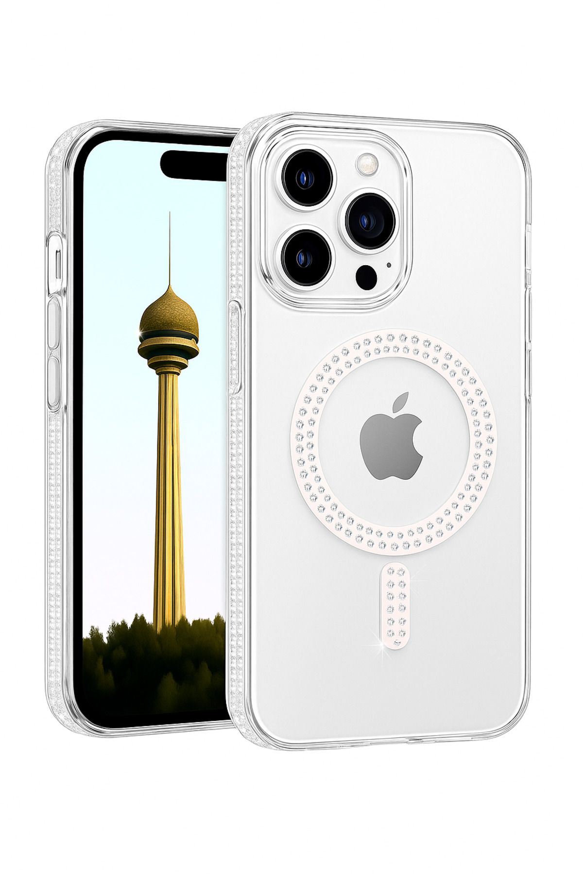 Peeq Stellora iPhone 16 Pro Max Taşlı Lüks Kılıf – Şık & Işıltılı Tasarım