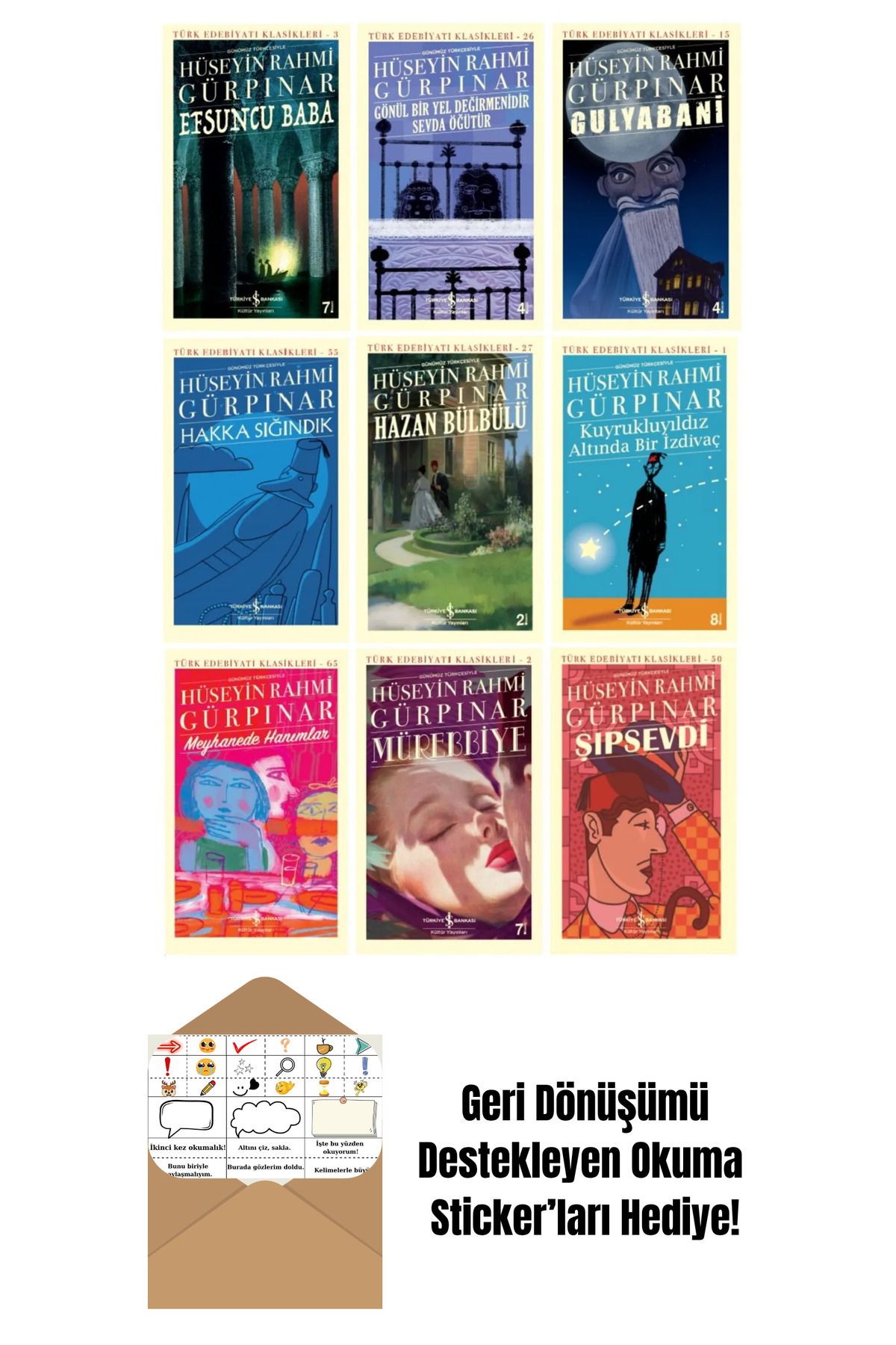 TÜRKİYE İŞ BANKASI KÜLTÜR YAYINLARI Hüseyin Rahmi Gürpınar 9 Kitap Set + Okuma Sticker'ları