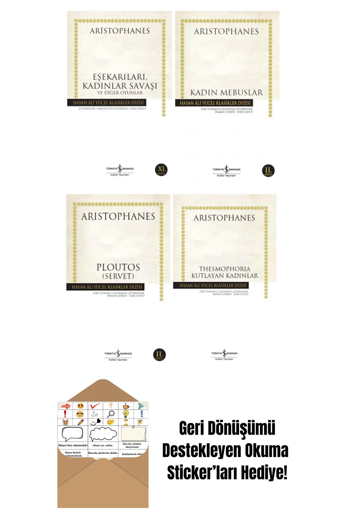 TÜRKİYE İŞ BANKASI KÜLTÜR YAYINLARI Aristophanes 4 Kitap Set + Okuma Sticker'ları