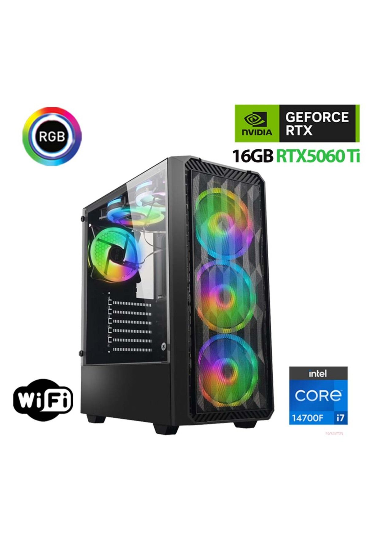 XASER Thunder x750 i7 14700F 32GB DDR5 Ram 1TB M.2 NVMe SSD 16GB RTX5060 Ti Oyuncu Masaüstü Bilgisay
