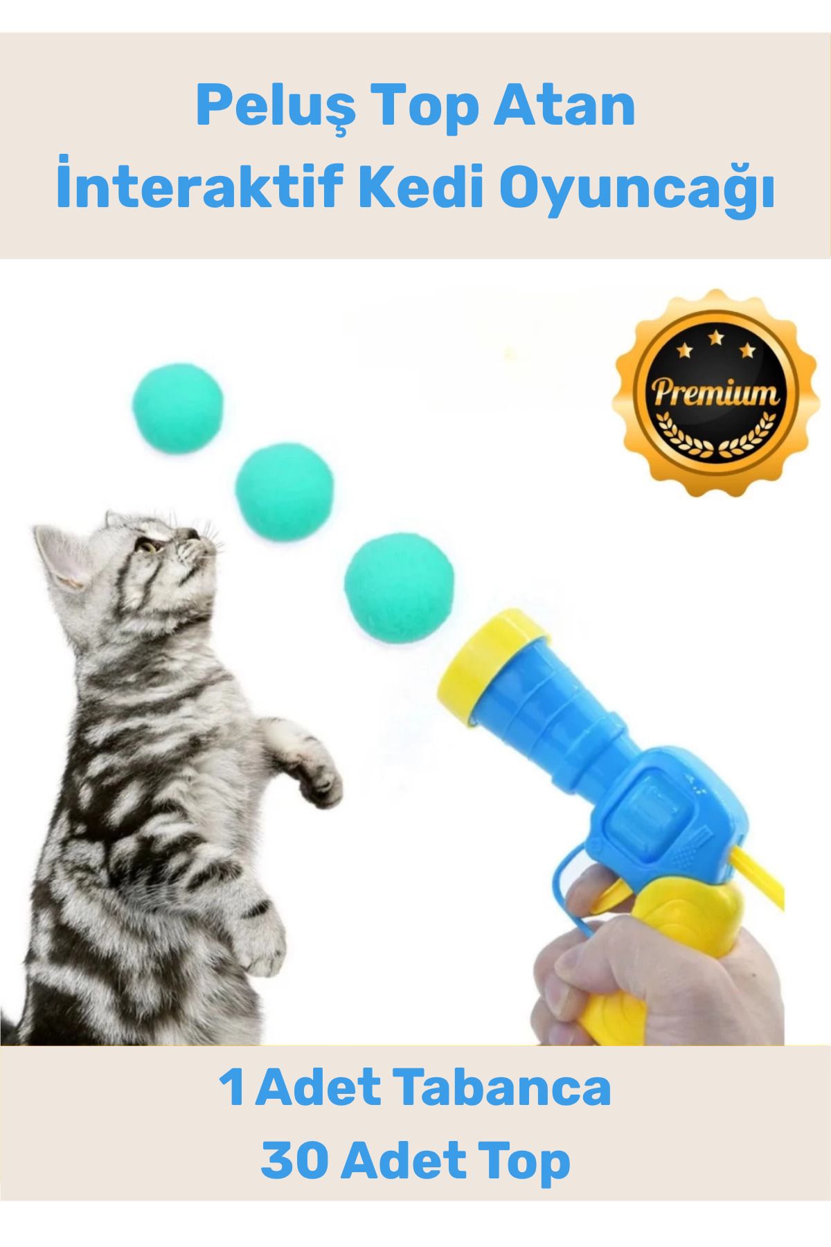 PeraNova Özel Seri Evcil Hayvan Tabancalı Hareketli 30 Peluş Toplu Top Atan İnteraktif Kedi Oyuncağı Seti
