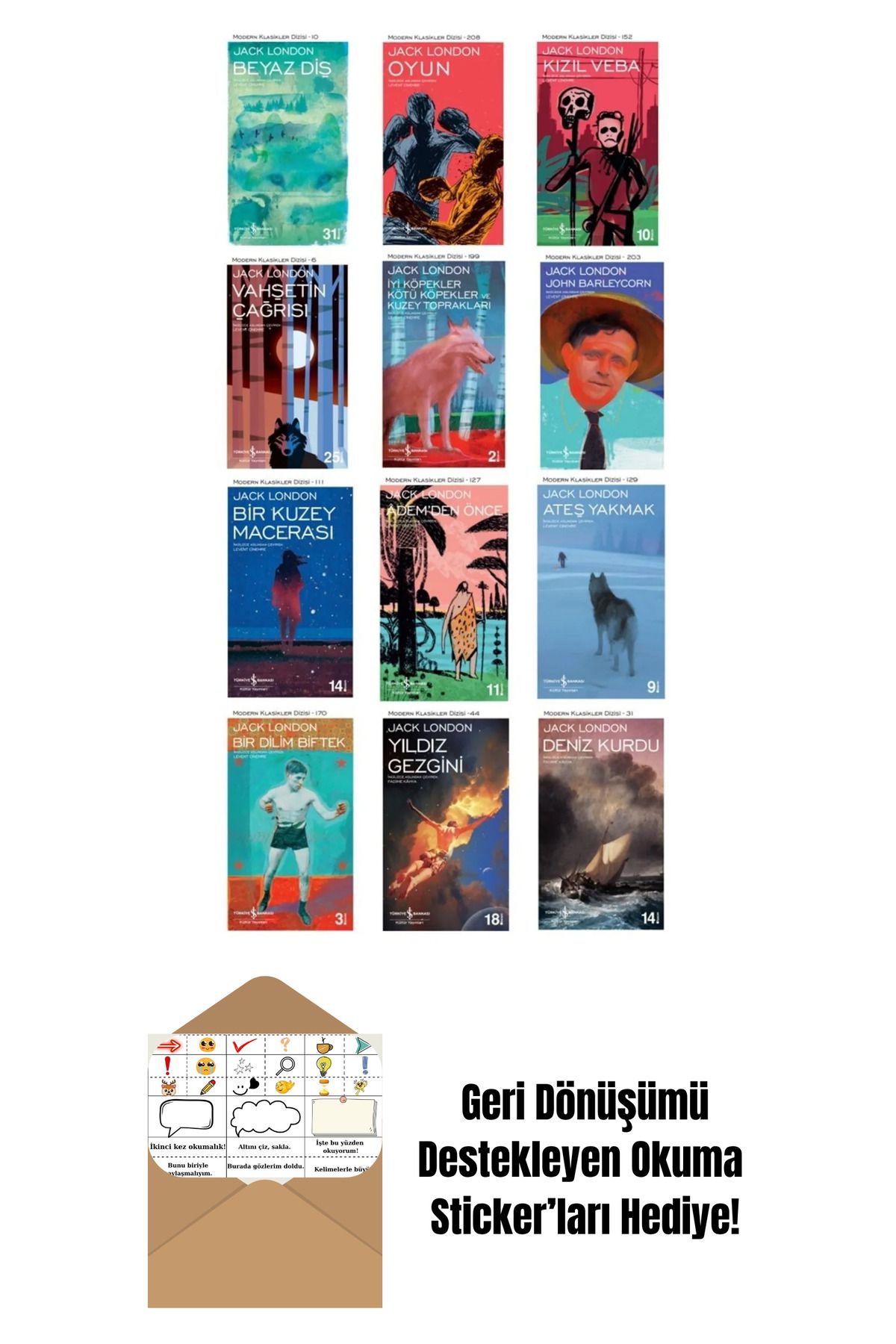 TÜRKİYE İŞ BANKASI KÜLTÜR YAYINLARI Jack London Kitapları 12 Kitap Set + Okuma Sticker'ları