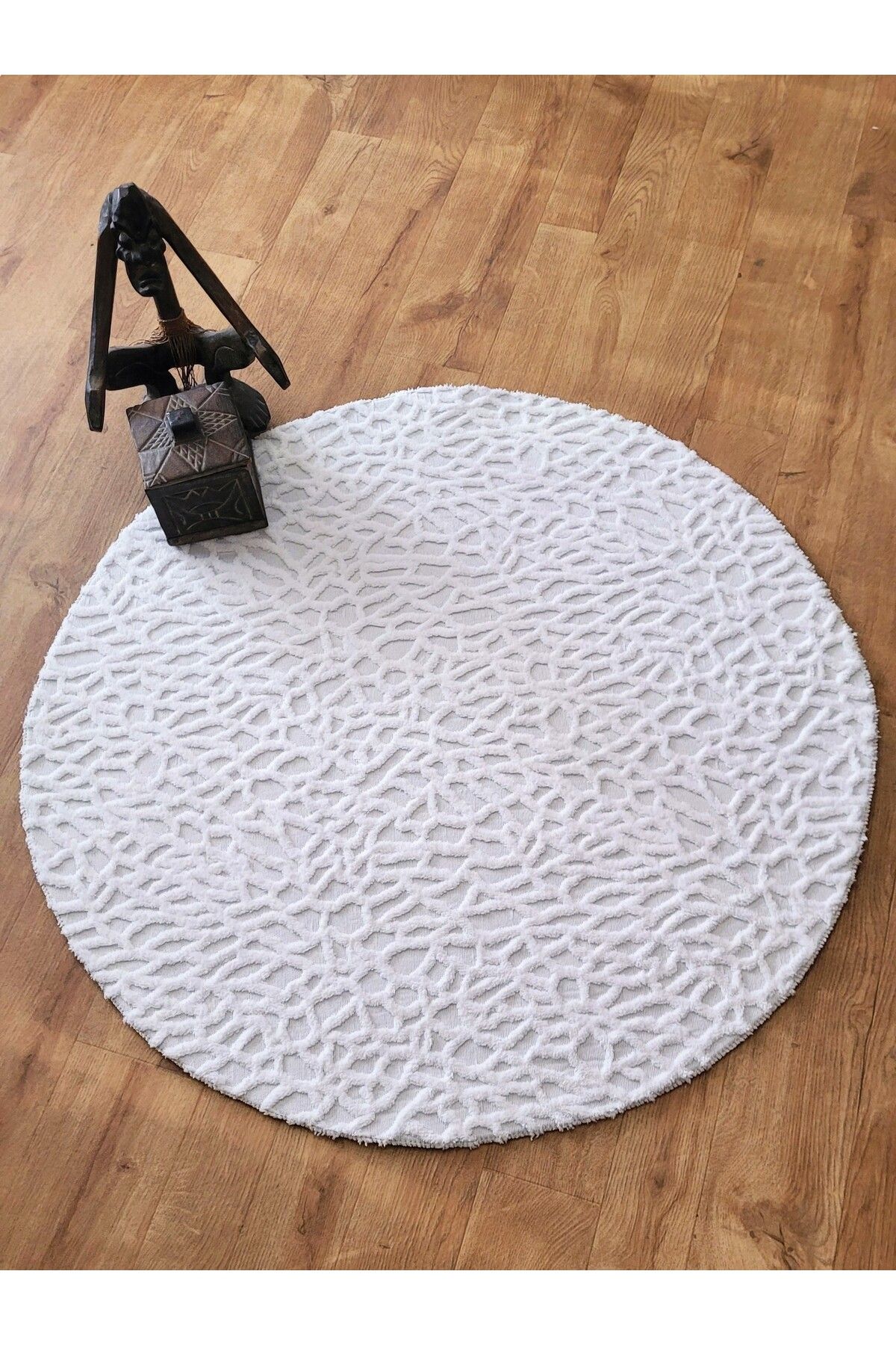 Tappeto Petek Desen Kaymaz Süet Taban Kırık Beyaz Yuvarlak Antre Koridor Mutfak Oturma Çocuk Oda Halısı