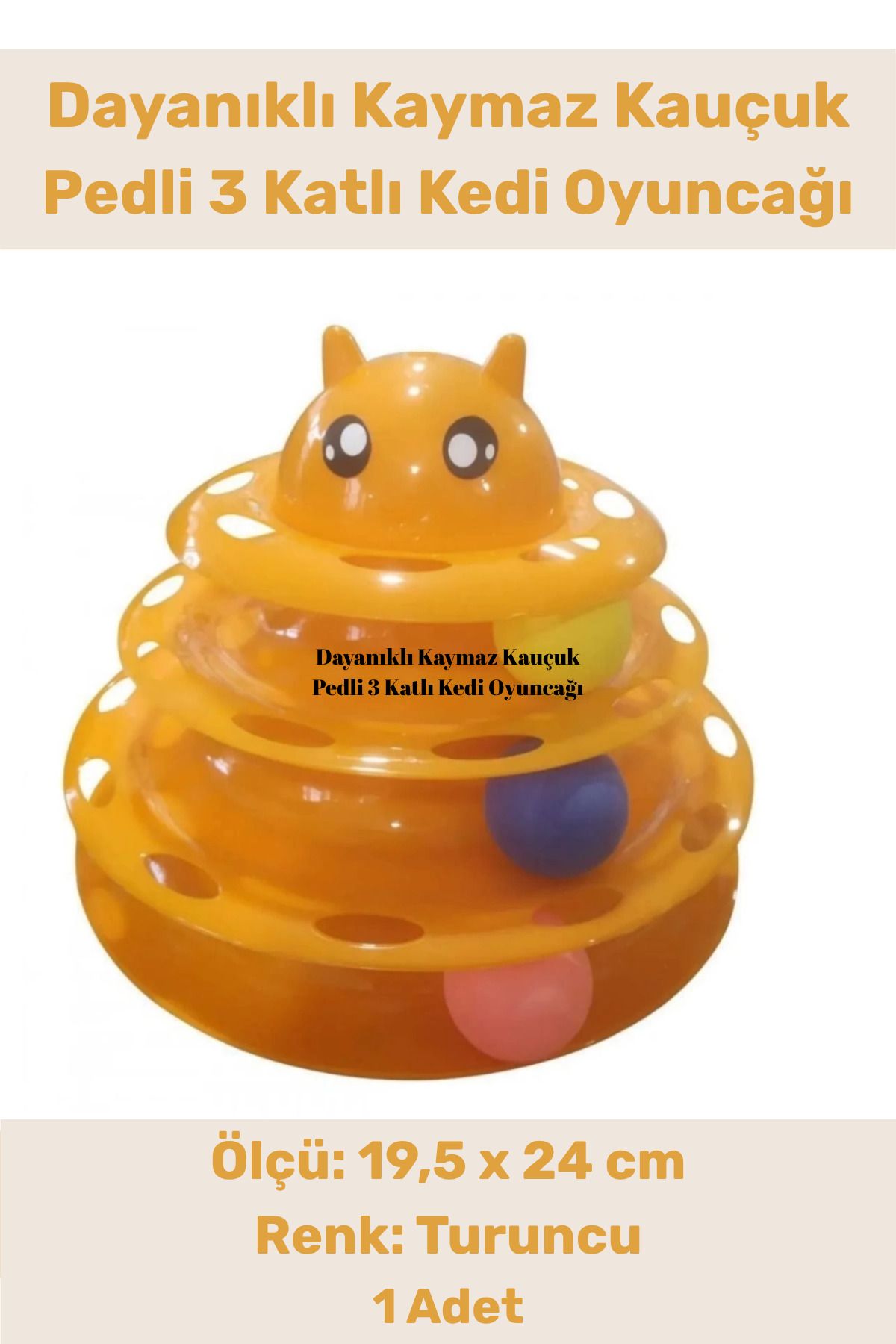 PeraNova Deluxe Dayanıklı Kaymaz Kauçuk Pedli 3 Toplu Eğlenceli 3 Katlı Kedi Oyuncağı 19,5 cm x 24cm