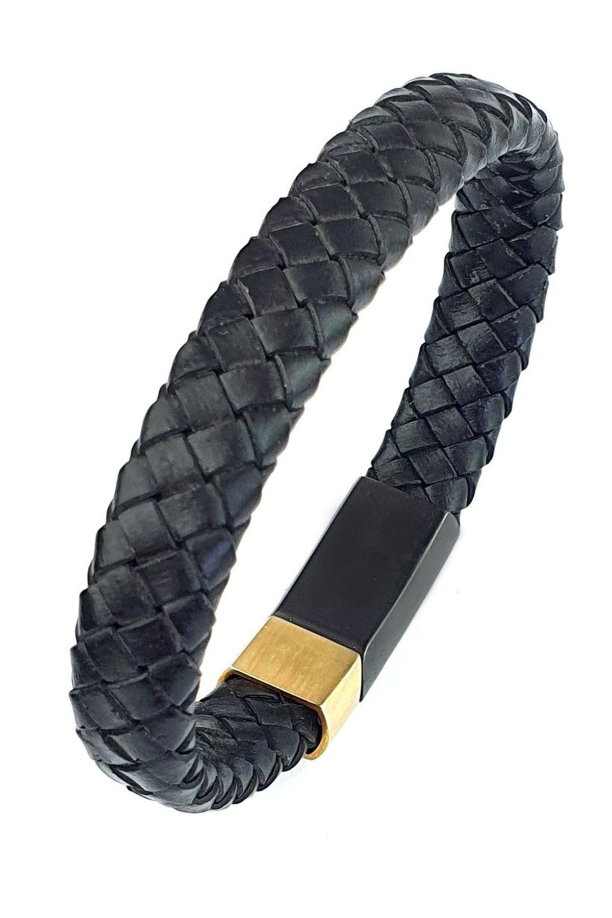 OSESHOP Siyah Deri Erkek Bileklik