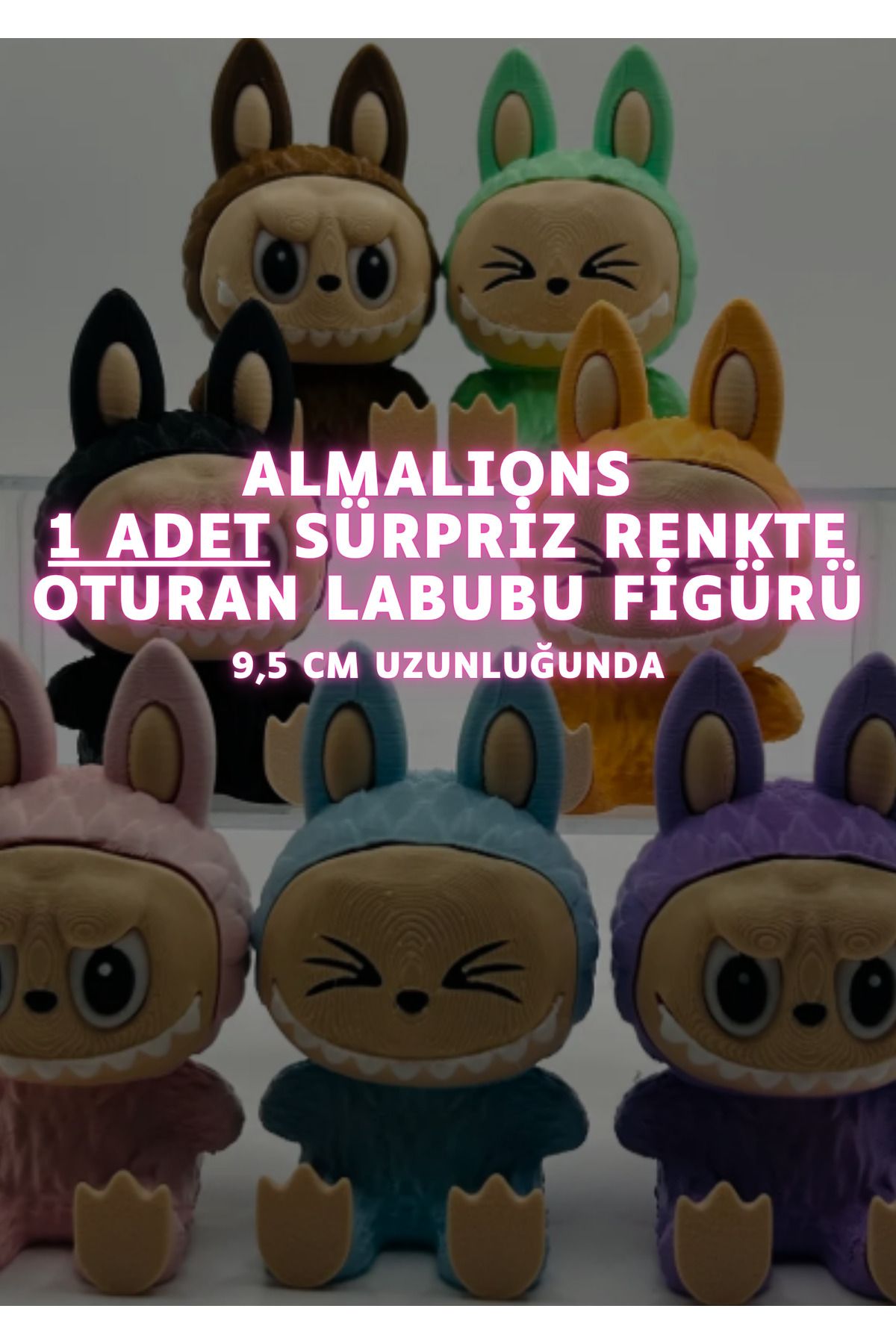 almalions Rastgele Renkte Oturan Labubu Figürü - 9,5 Cm - Plastik Figür - 1 Adet