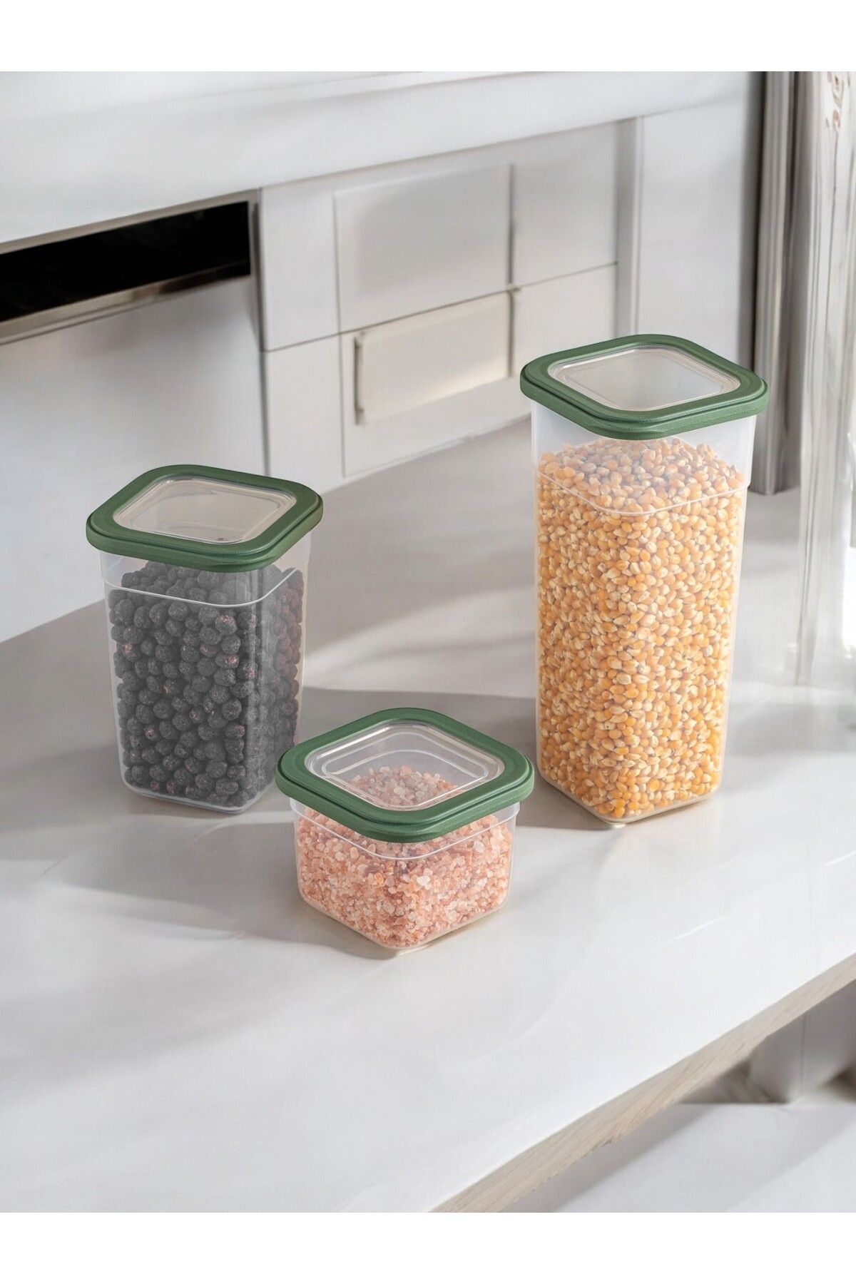 Nesto Home-Set of 3 Multi-Purpose Square Food and Pulses Storage Container Detergent Box 1X680 1X1250 1X1850 ml 3