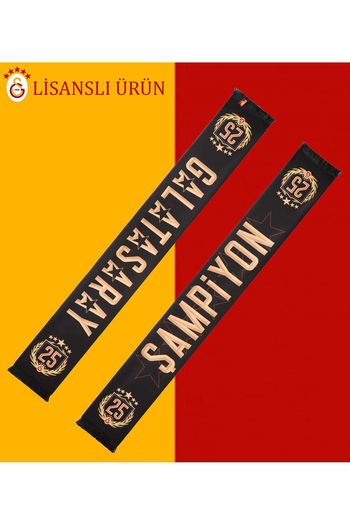 Galatasaray Lisanslı 25 Şampiyonluk 5 Yıldız Siyah Şal Atkı