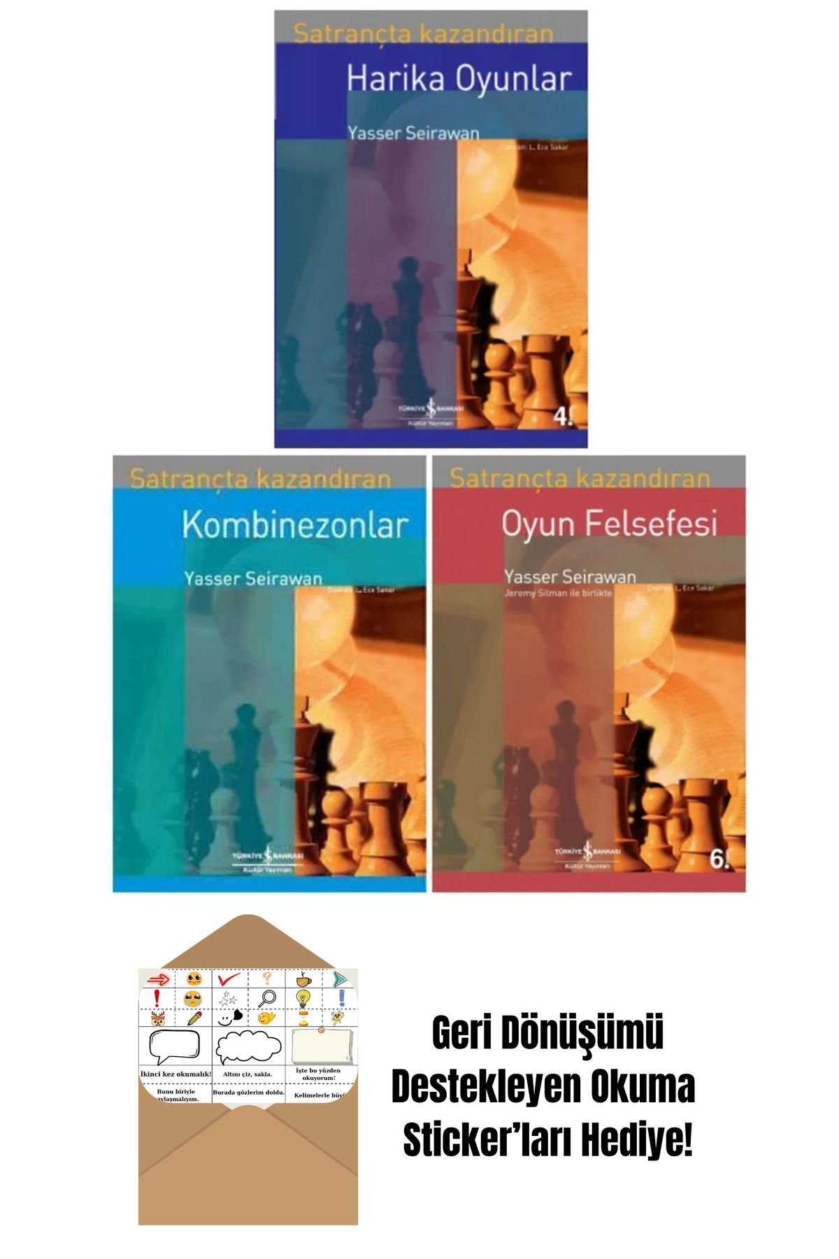 TÜRKİYE İŞ BANKASI KÜLTÜR YAYINLARI Satrançta Kazandıran Harika Oyunlar 3 Kitap Set + Okuma Sticker'ları