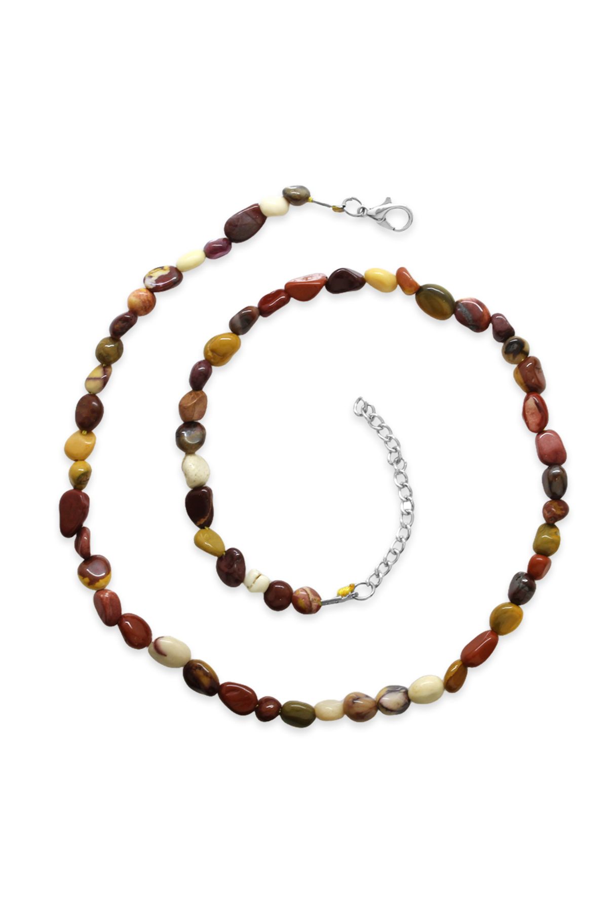 Tesbihane Silver Renk Metal Zincirli Amorf Jasper Doğaltaş Kadın Kolye