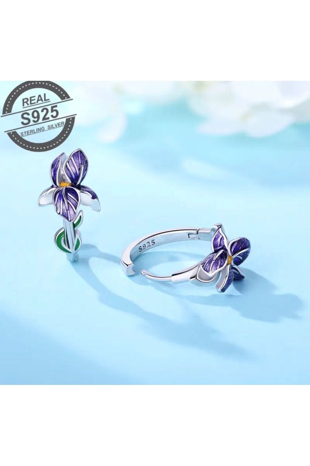 Butik Gümüş iris çiçeği küpe