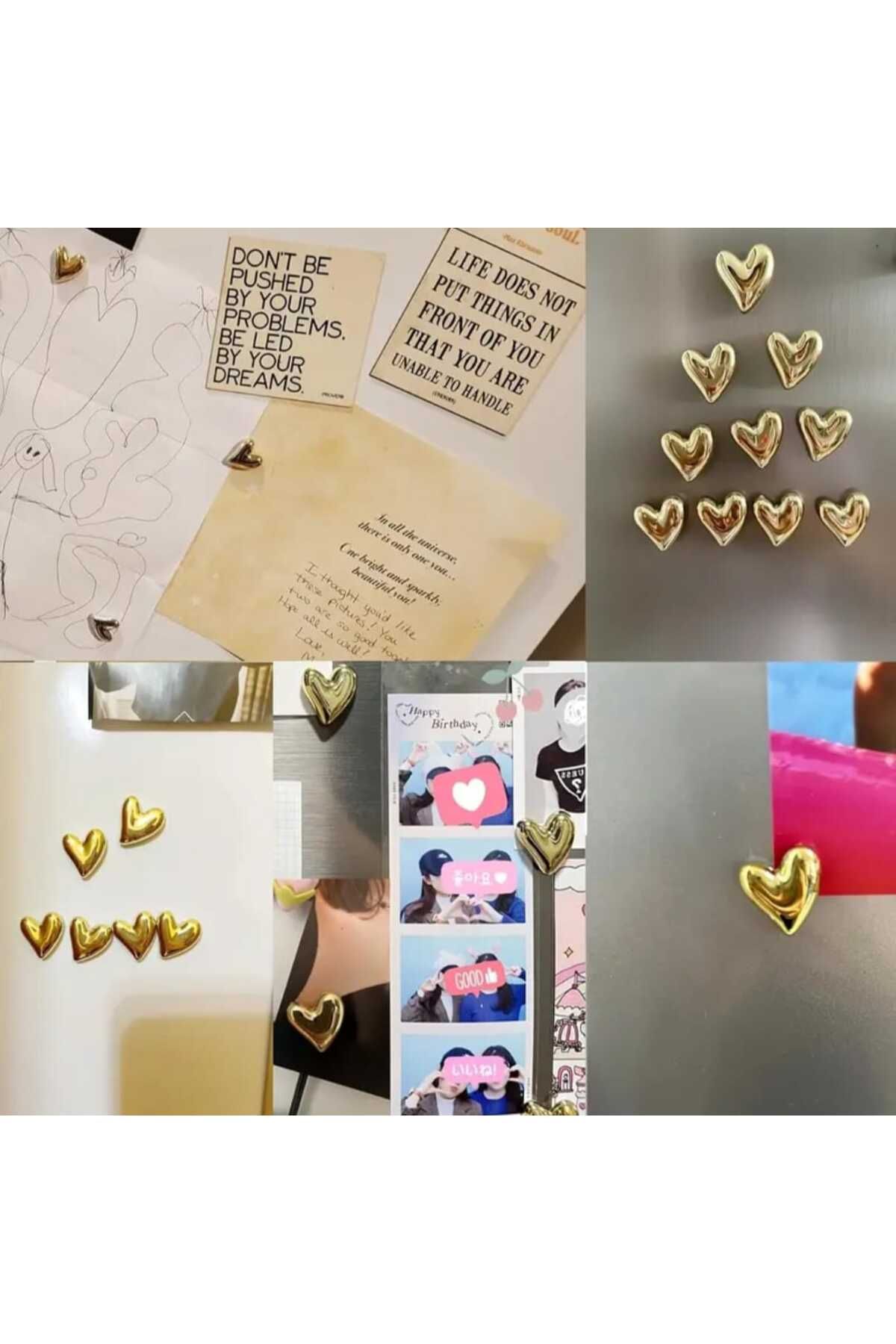 evinizin vitrini 4 Adet Gold Renk Kalp Model Buzdolabı Magneti Mıknatıslı Fotoğraf Tutucu Magnet