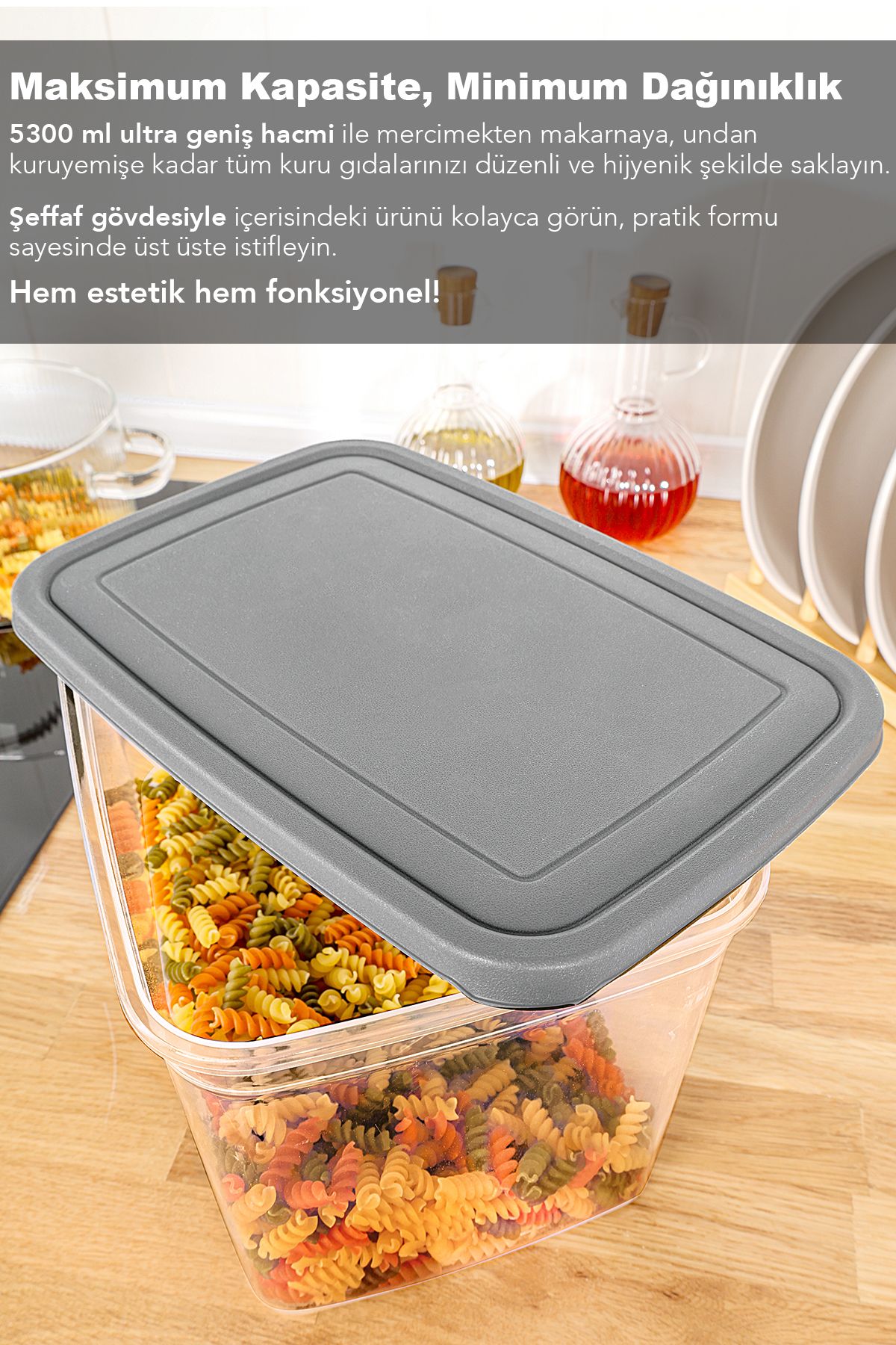 Meleni Home-6 Deep Food Storage Containers with Labels - Pulses Flour Container Large Size Food Box 5300 ml Transparent 5