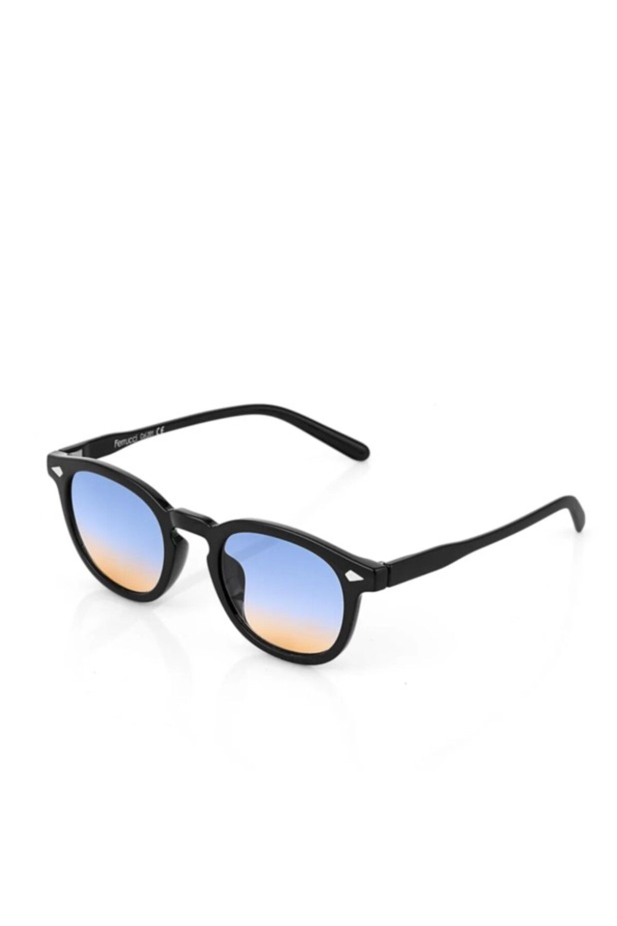 Ferrucci Siyah Çerçeveli Mavi Turuncu Degrage Camlı Marka Model Oval Unisex Güneş Gözlüğü