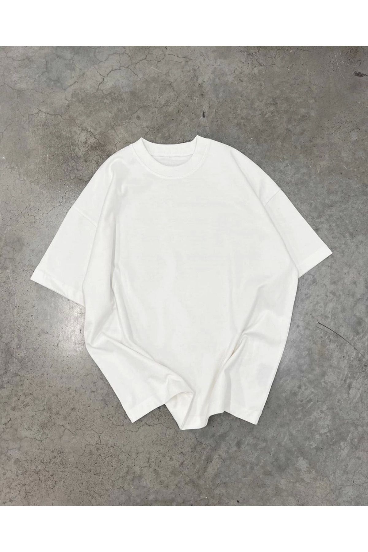 fashok Unisex Basic Bisiklet Yaka Oversize T-Shirt - Beyaz