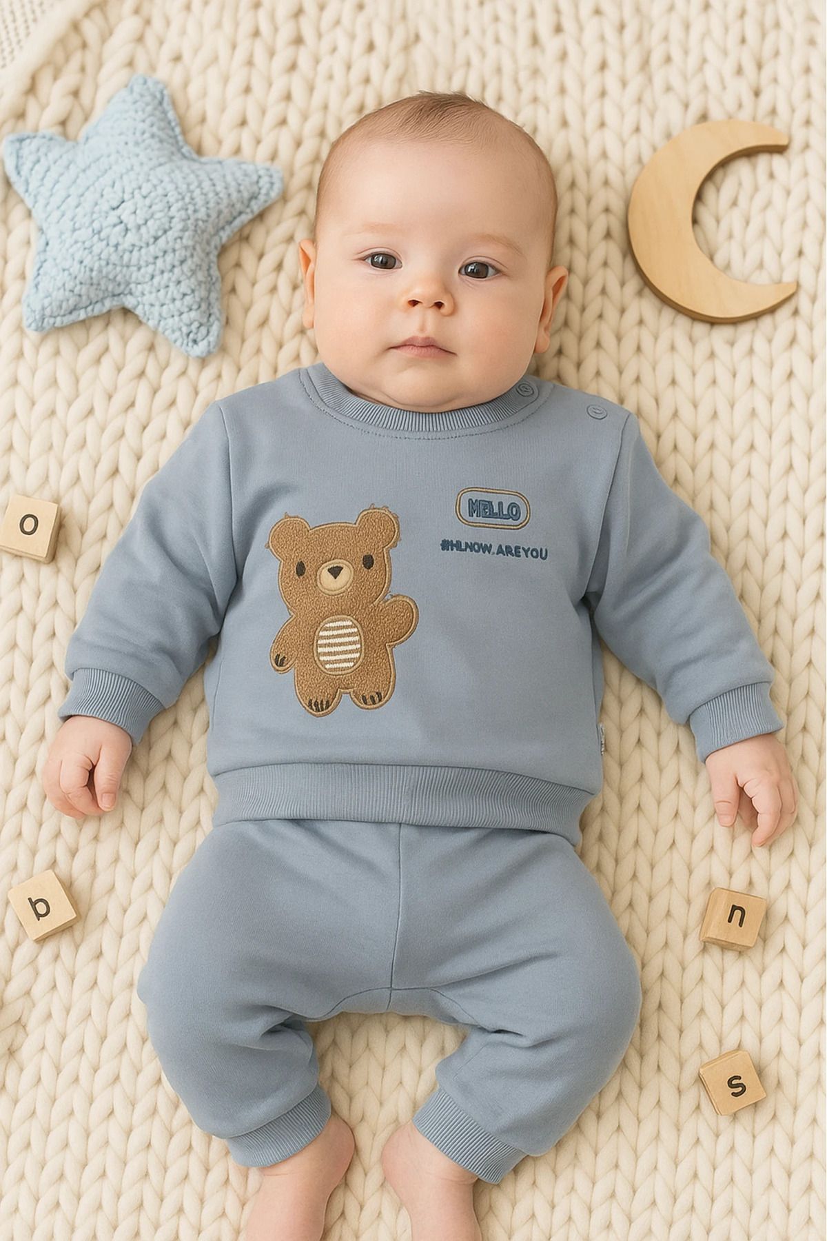 Çıldırıns Süzene Hello Ayıcık Nakışlı 2’li Bebek Takım