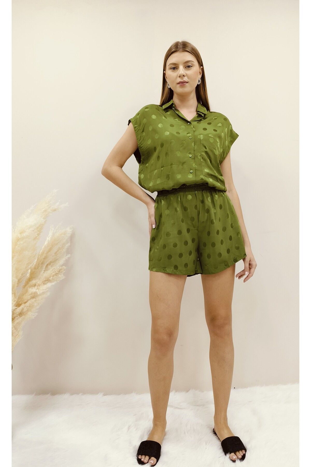 AsprinFashion SATEN ŞORTLU TAKIM YEŞİL