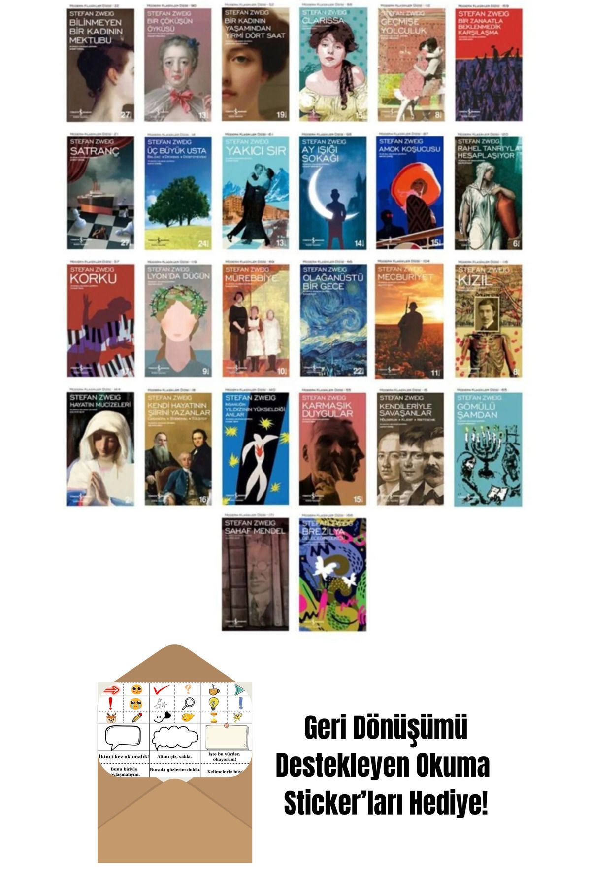 TÜRKİYE İŞ BANKASI KÜLTÜR YAYINLARI Stefan Zweig Kitapları Modern Klasikler Serisi 26 Kitap Set + Okuma Sticker'ları
