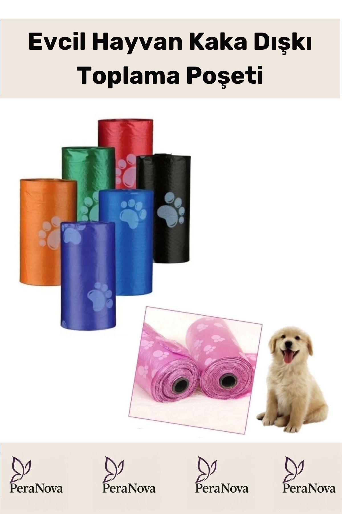 PeraNova Özel Çevre Dostu Evcil Hayvan Dışkı Toplama Desenli Köpek Kaka Poşeti Torbası 4 Paket 60 Adet Rulo