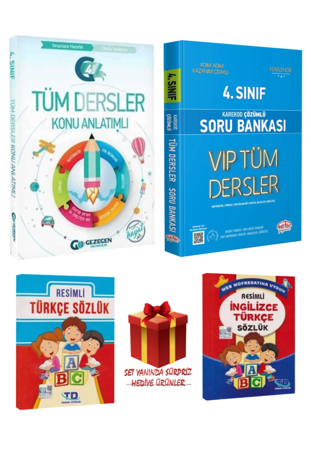 Gezegen Yayıncılık 4. Sınıf Tüm Dersler Konu Anlatımı+ Soru Bankası+ Resimli İngilizce Türkçe+ Türkçe Sözlük+Hediye