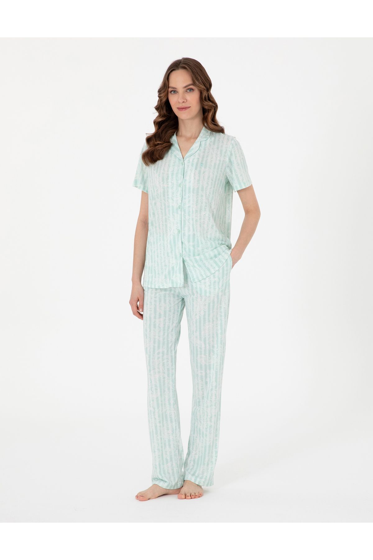 Pierre Cardin Mint Kısakollu Gömlek Pijama Takımı 50319047-VR090