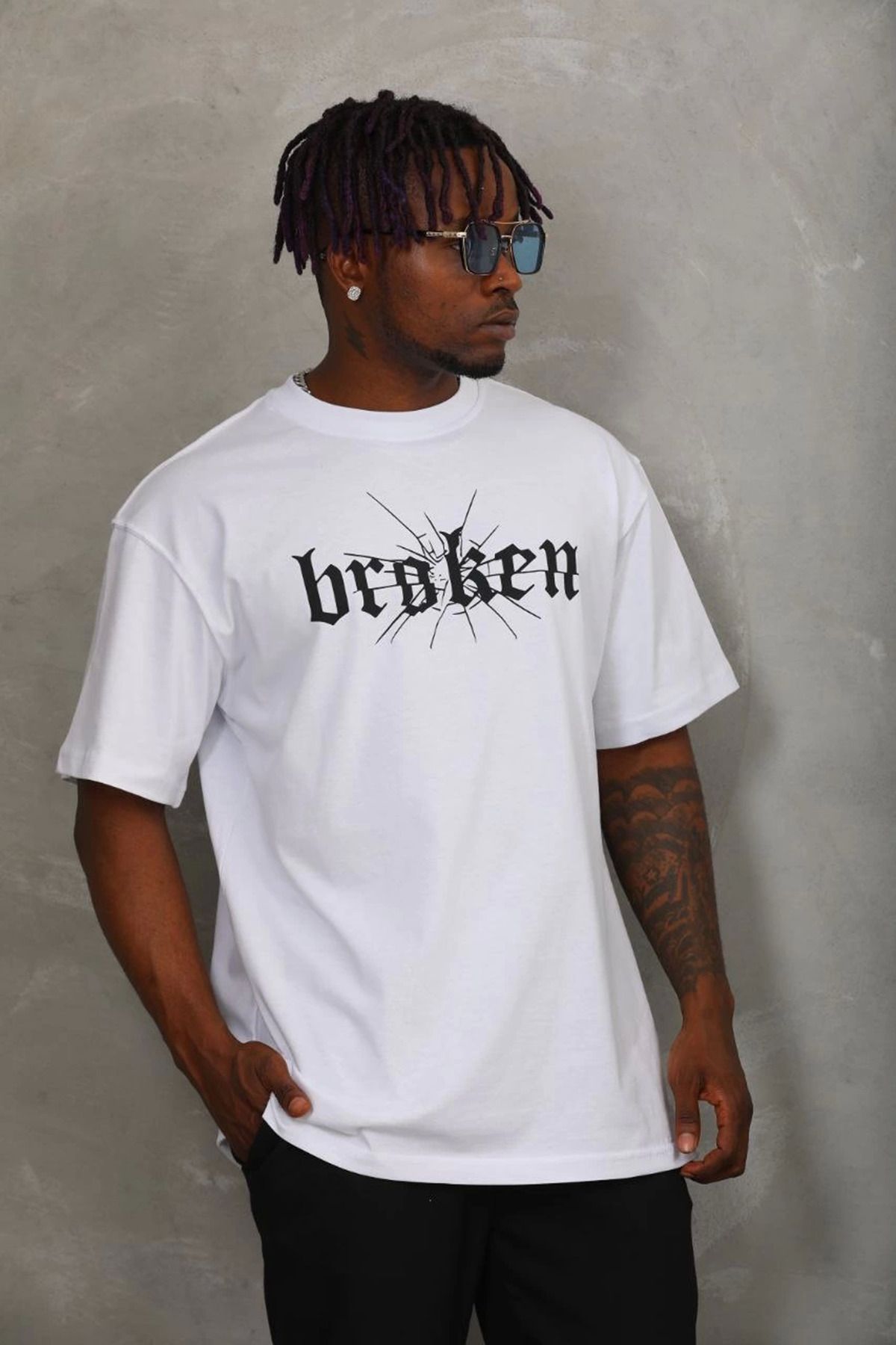fashok Unisex Oversize Baskılı Bisiklet Yaka T-Shirt - Beyaz