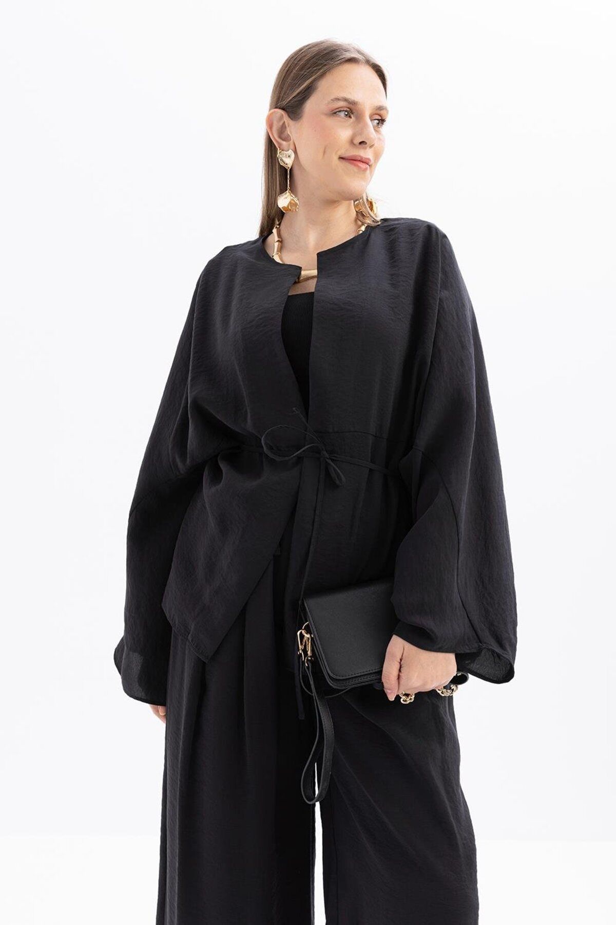 ALLDAY Siyah-Belden Bağcıklı Modal Kimono