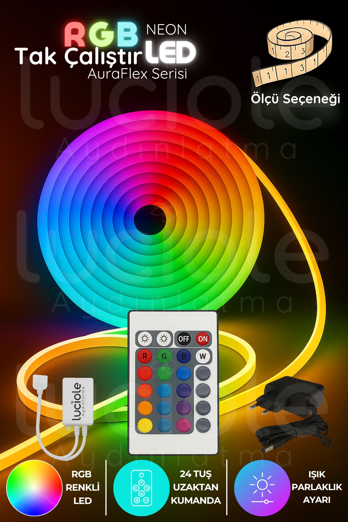 luciole 2 Metre RGB Neon Şerit LED Işık | AuraFlex Serisi | Esnek Silikon Yapı & Kumandalı Renkli Aydınlatma